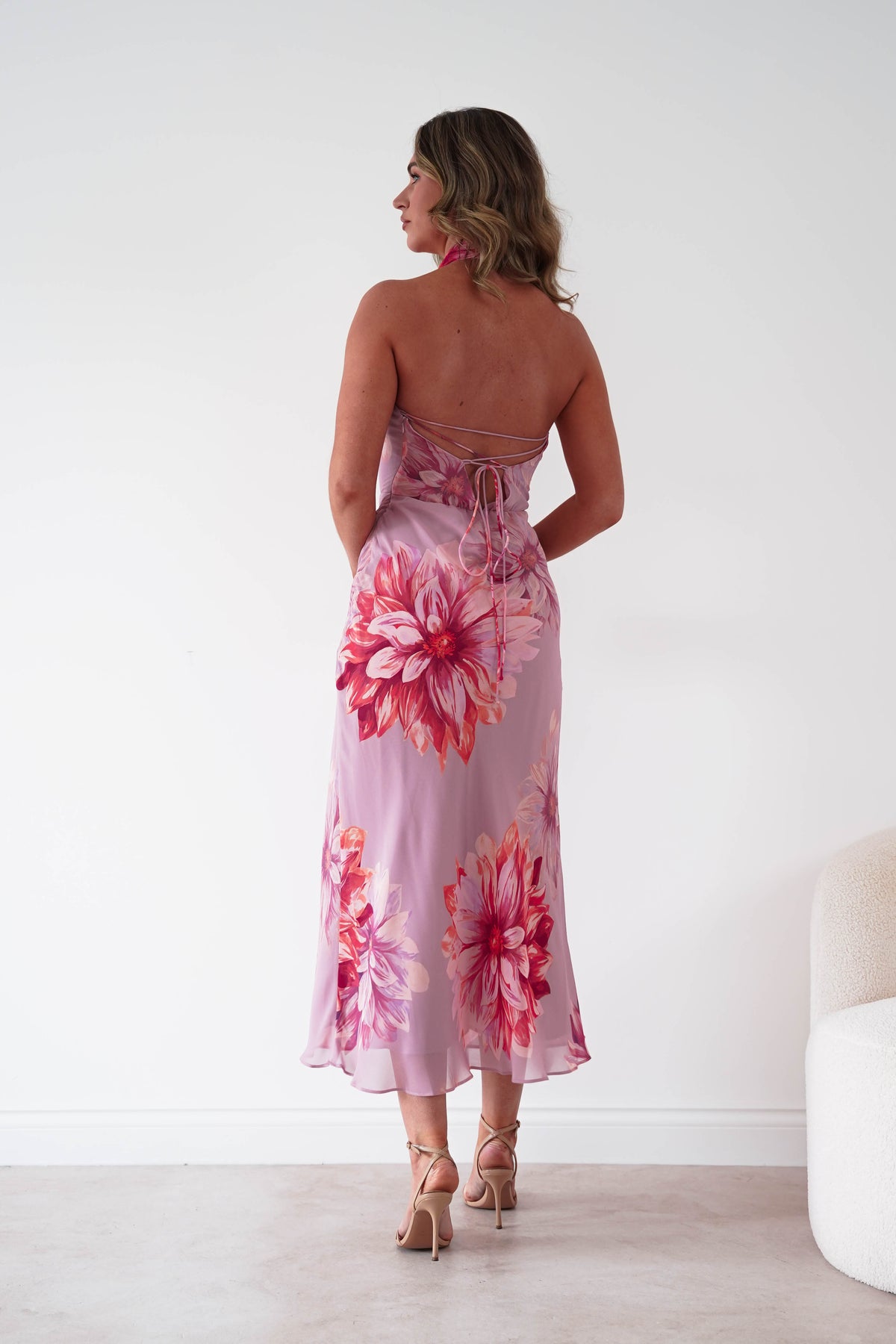 Emilee Halterneck Floral Midi Dress | Lilac/Pink-Oh Hello Clothing