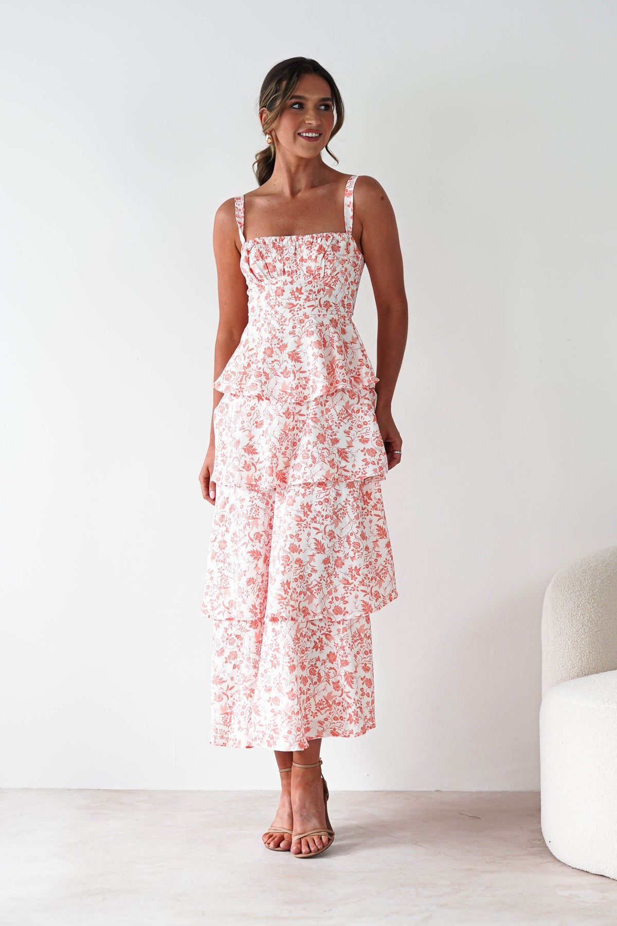 Emily Floral Ruffle Maxi Dress | Orange Print-Oh Hello Clothing