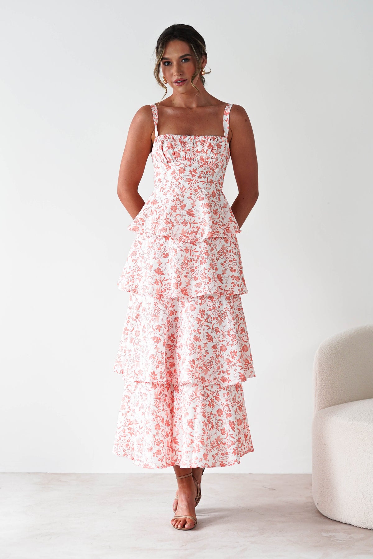Emily Floral Ruffle Maxi Dress | Orange Print-Oh Hello Clothing