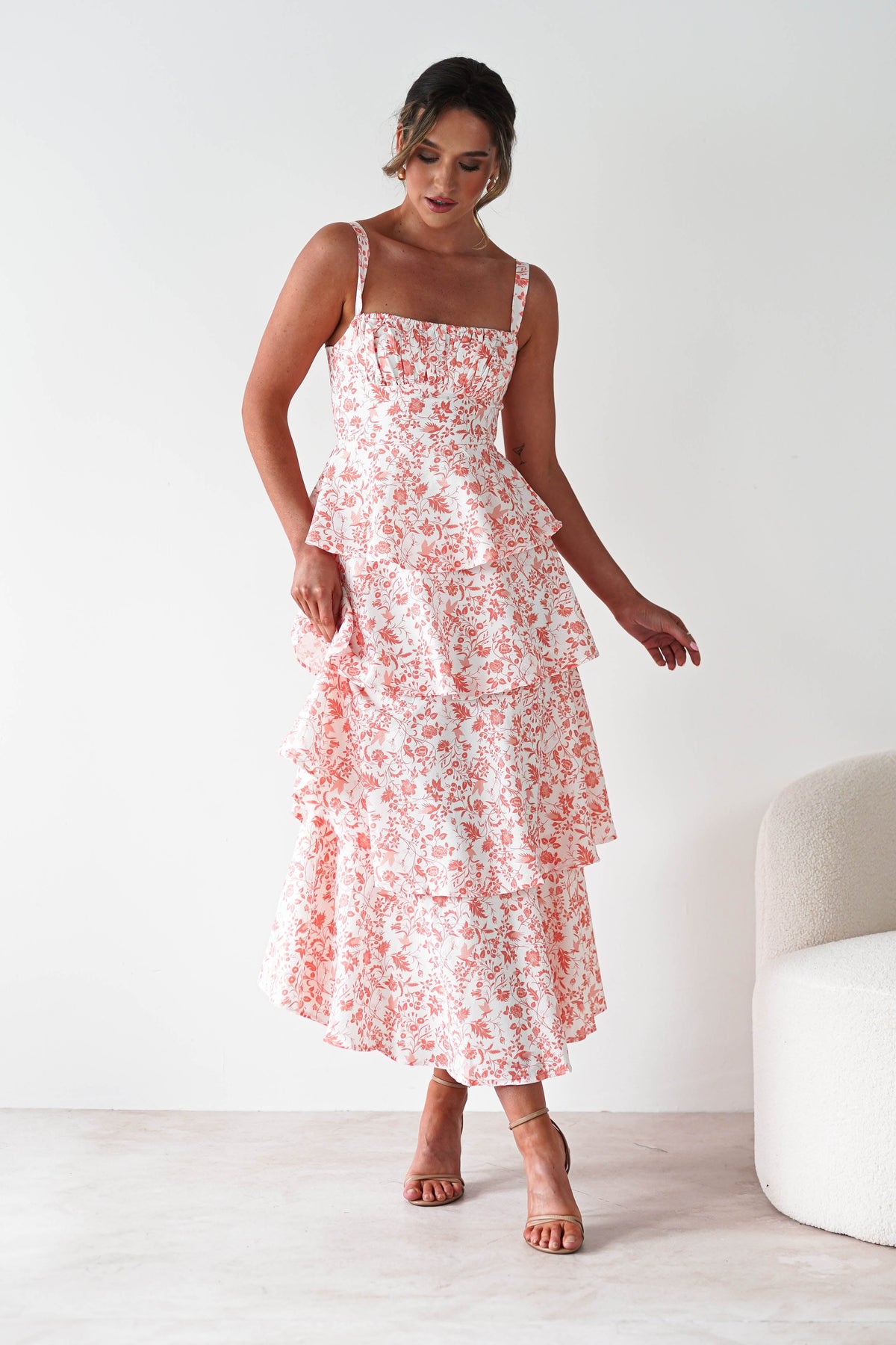 Emily Floral Ruffle Maxi Dress | Orange Print-Oh Hello Clothing