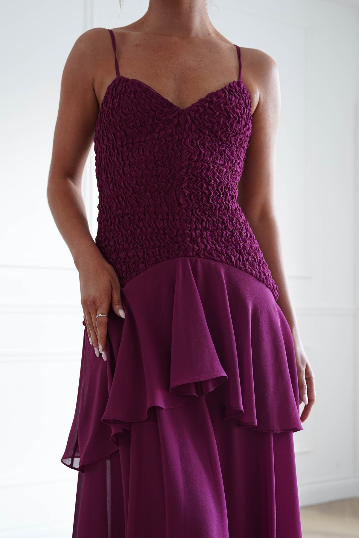 Emmeline Textured Ruffle Maxi Dress | Berry-Oh Hello Clothing