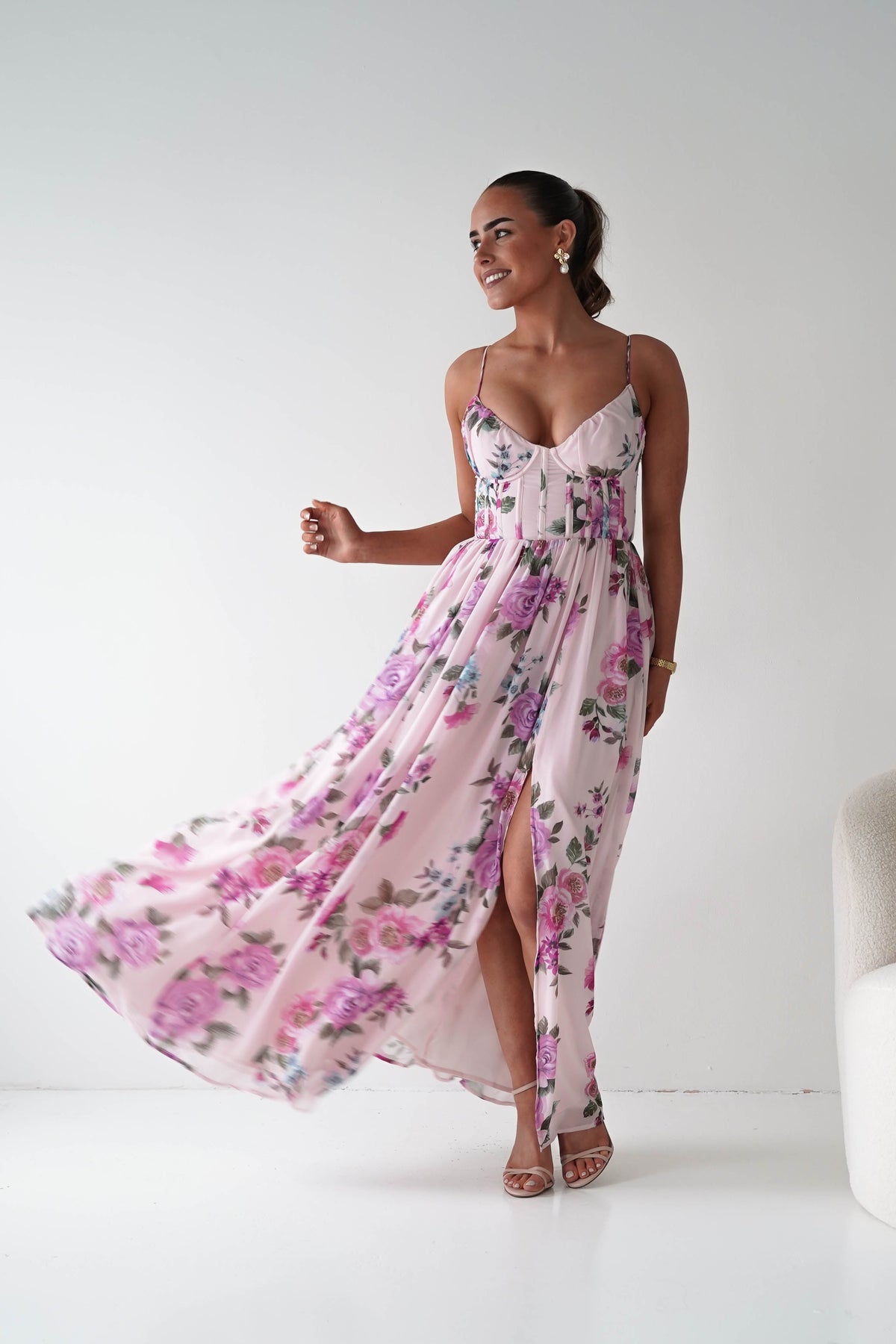 Emmy Floral Print Corset Maxi Dress | Lilac-Oh Hello Clothing