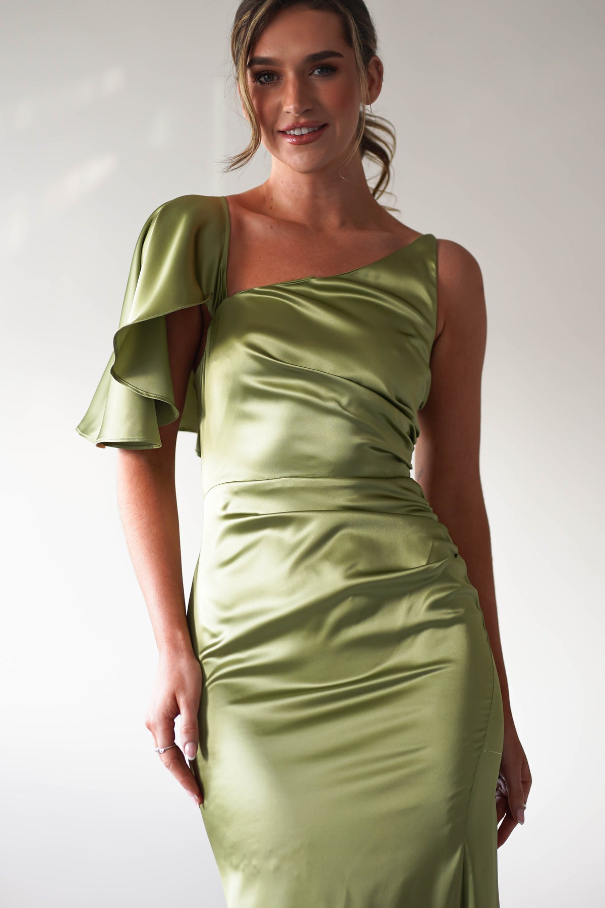 Esme Satin Midaxi Dress | Lime Green-Oh Hello Clothing