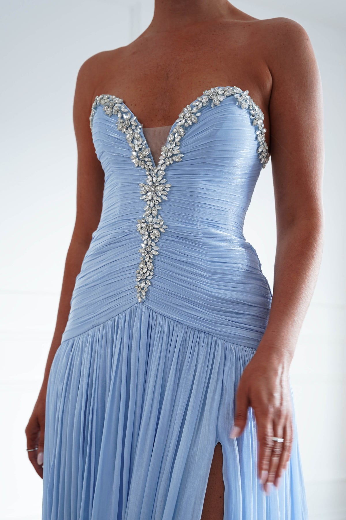 Estella Diamante Trim Ruched Maxi Gown | Blue-Oh Hello Clothing