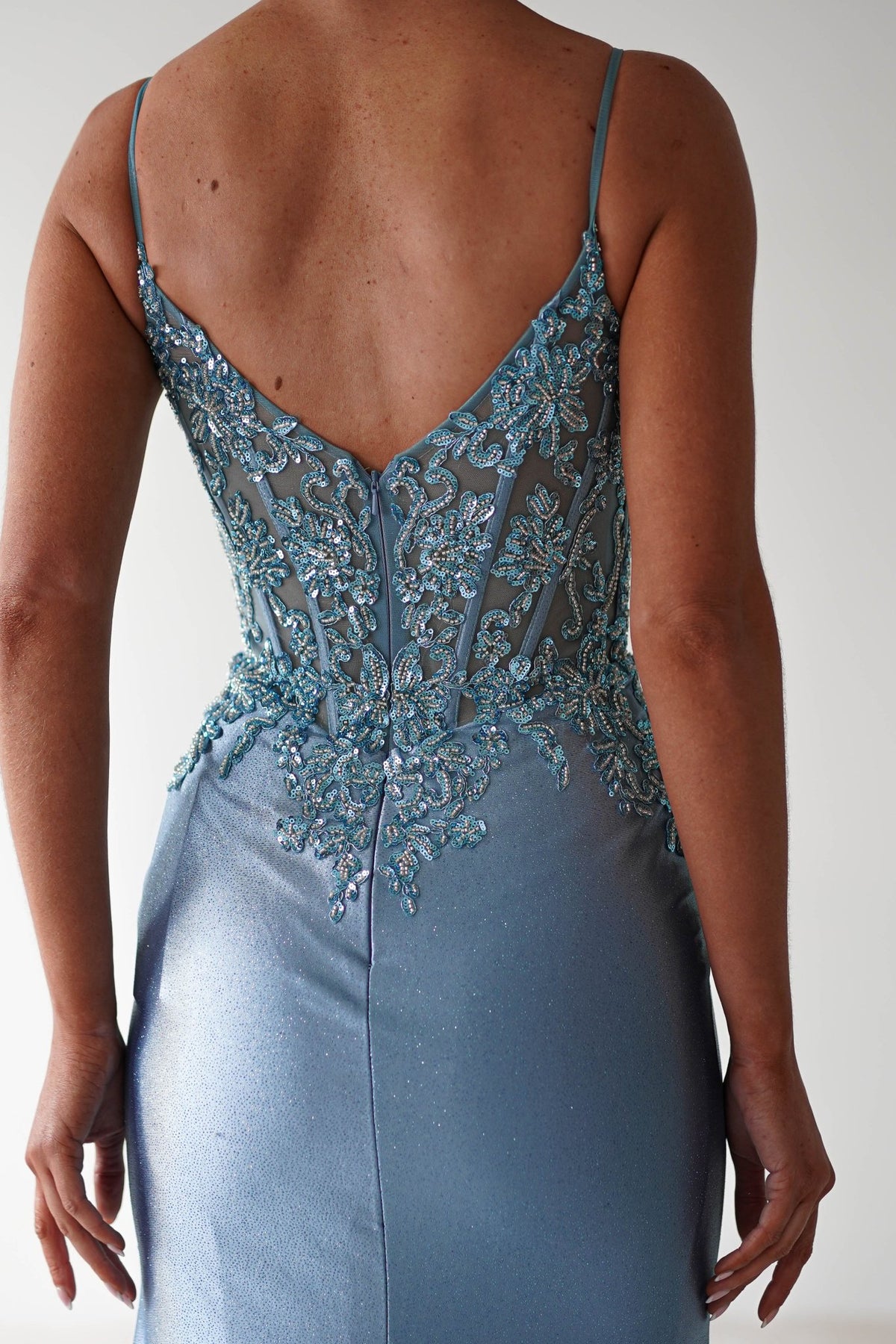 Eternity Glitter Bodycon Gown | Dusty Blue-Oh Hello Clothing