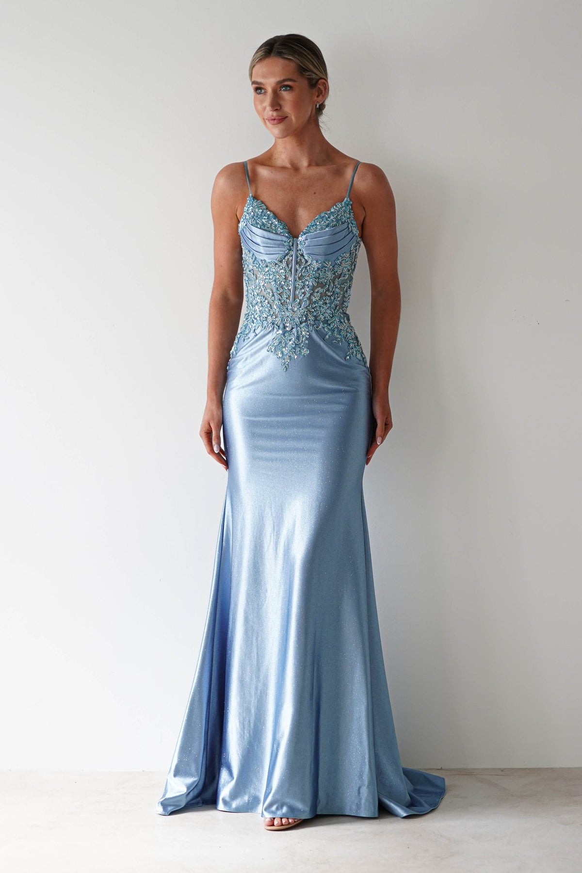 Eternity Glitter Bodycon Gown | Dusty Blue-Oh Hello Clothing
