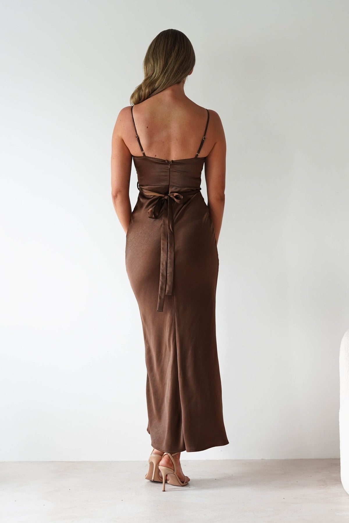 Everleigh Soft Satin Midaxi Dress | Brown-Oh Hello Clothing