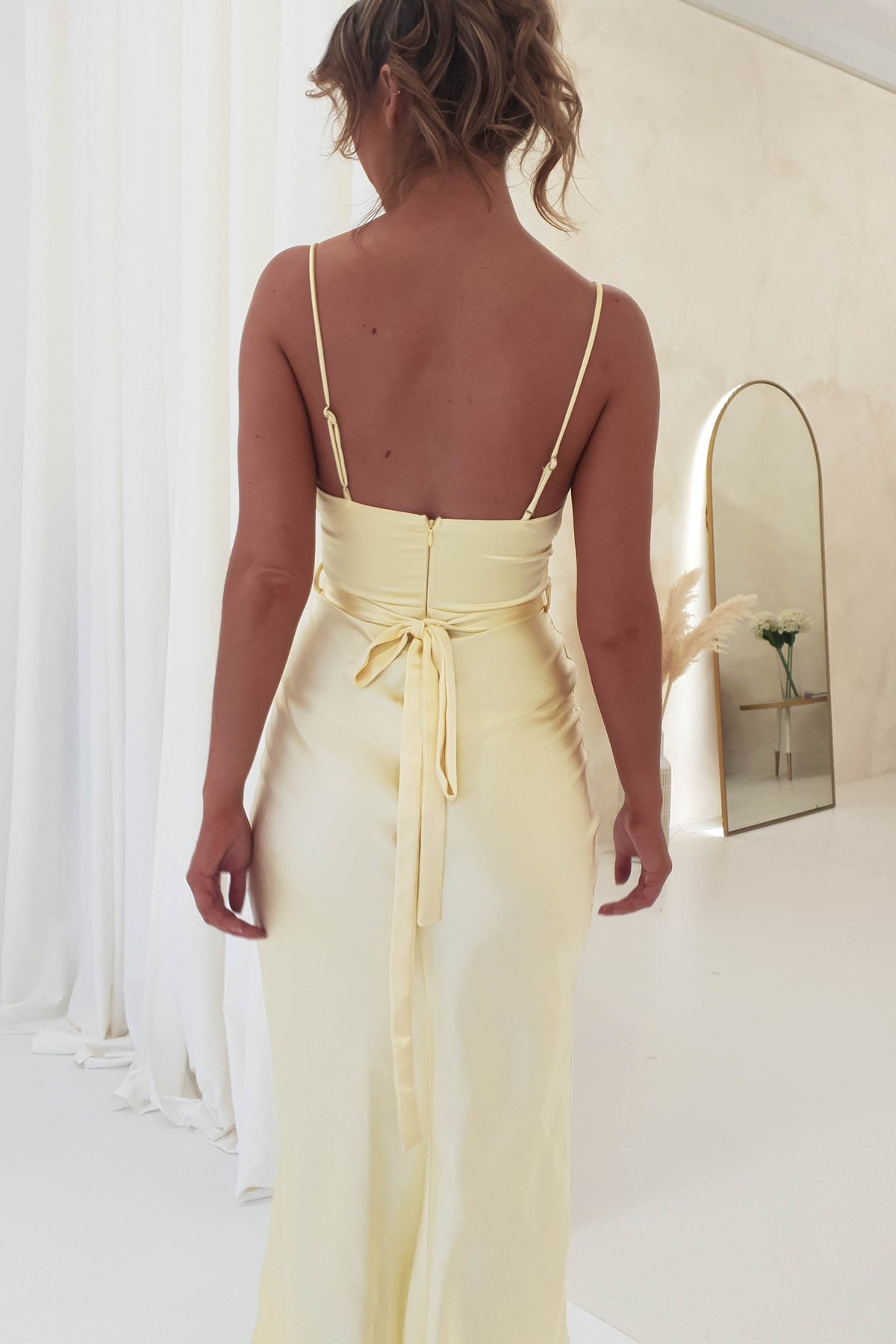 Everleigh Soft Satin Midi Dress | Butter Yellow-Oh Hello Clothing