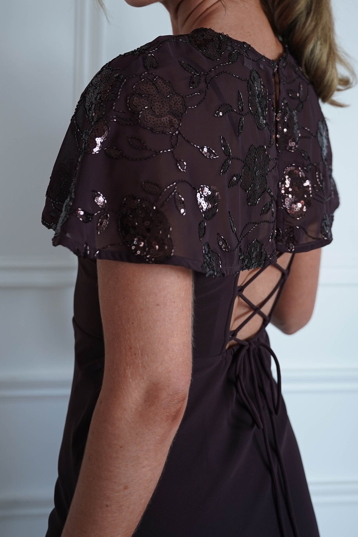 Fatima Sequin Cape Maxi Dress | Brown-Oh Hello Clothing