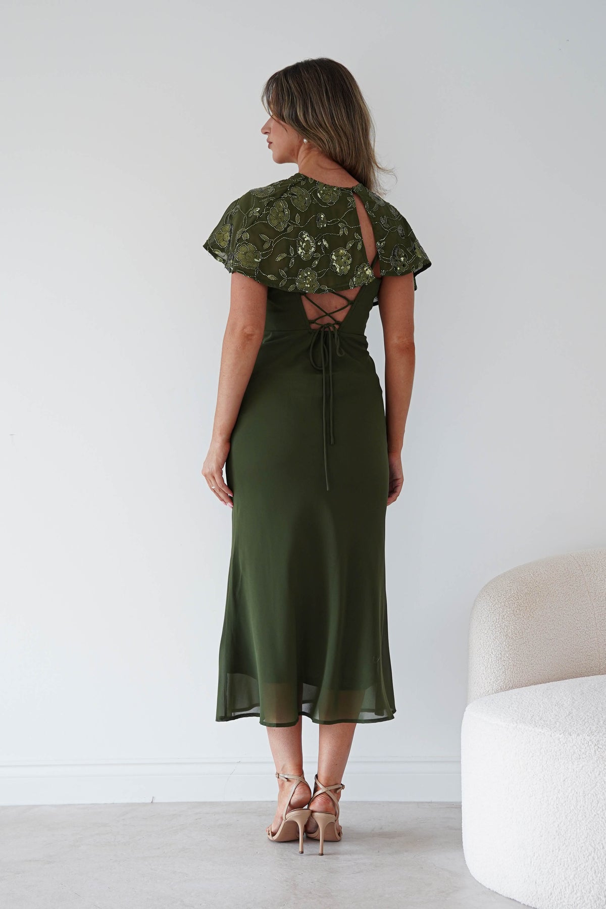 Fatima Sequin Cape Maxi Dress | Olive-Oh Hello Clothing