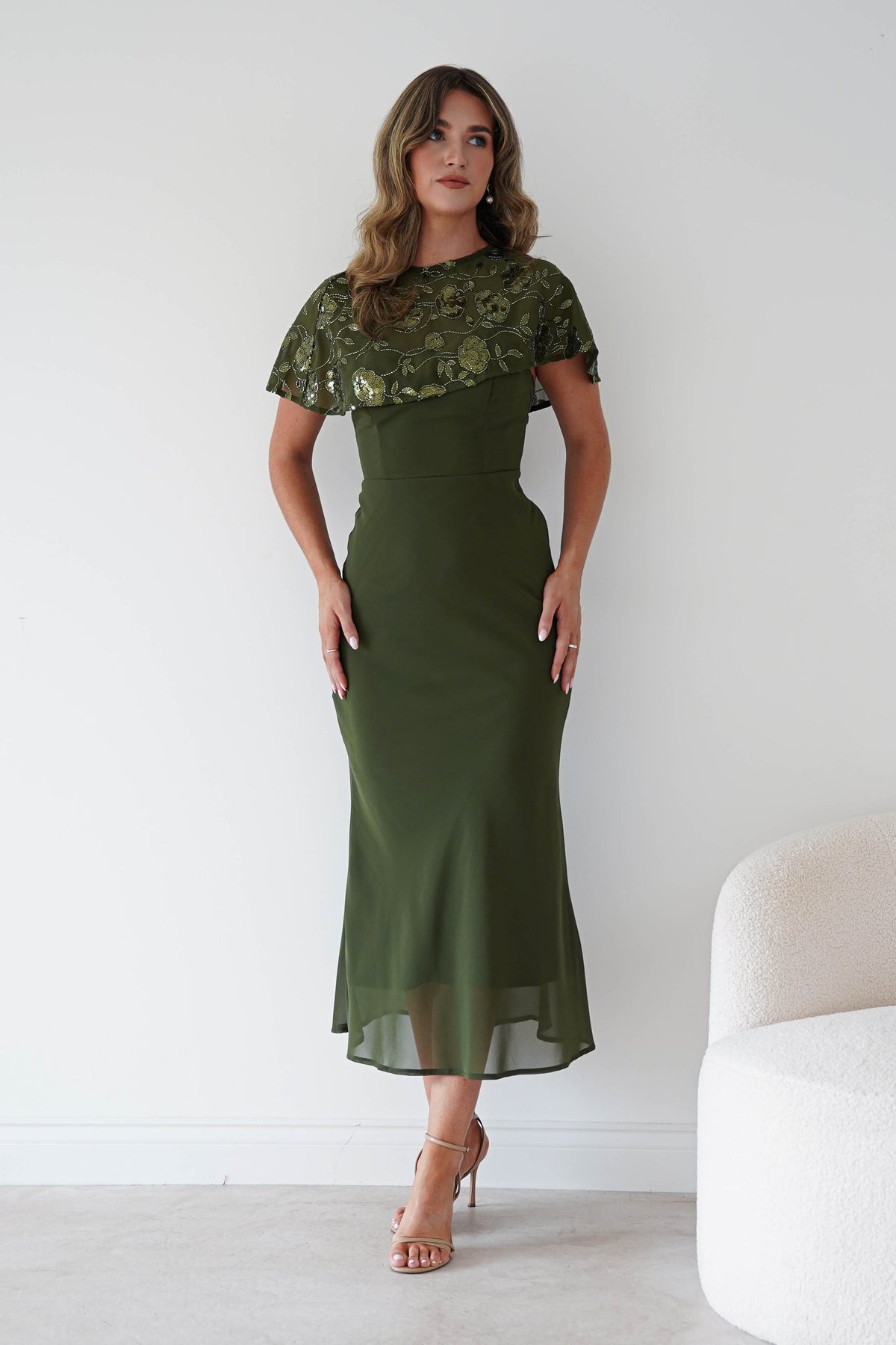Fatima Sequin Cape Maxi Dress | Olive-Oh Hello Clothing