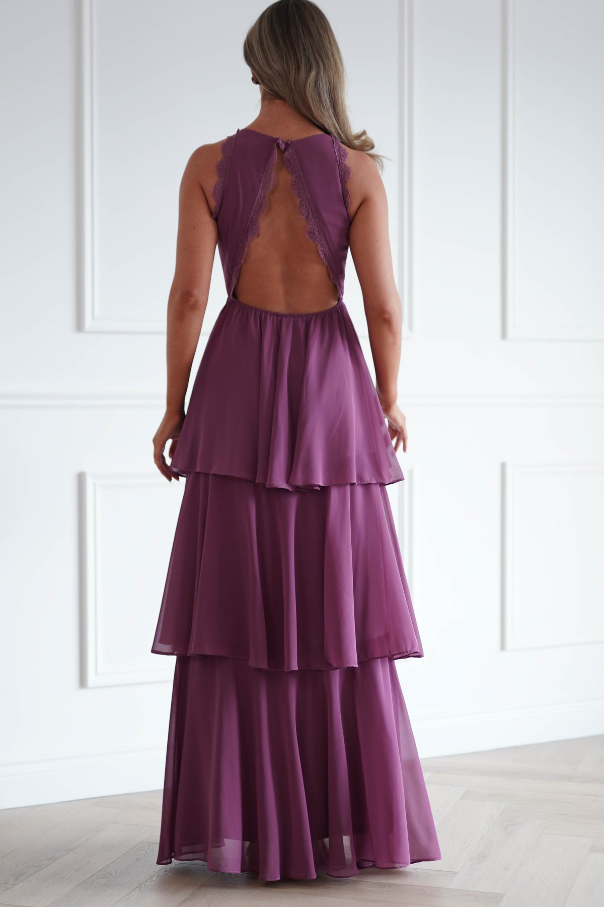 Oh Hello Clothing Women > Clothing > Dresses Ferne Lace Detail Tiered Maxi Dress | Dark Rose