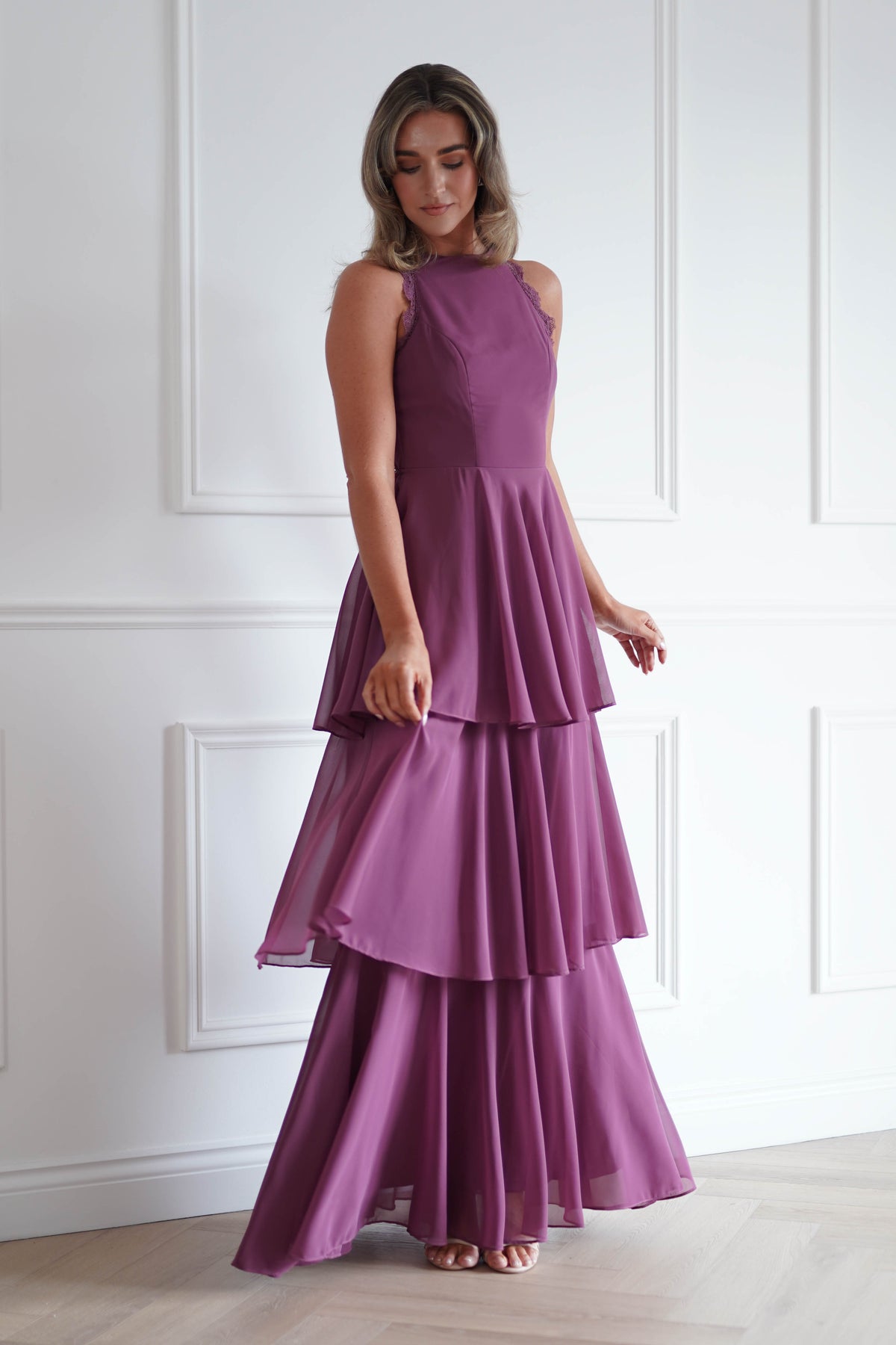 Oh Hello Clothing Women > Clothing > Dresses Ferne Lace Detail Tiered Maxi Dress | Dark Rose