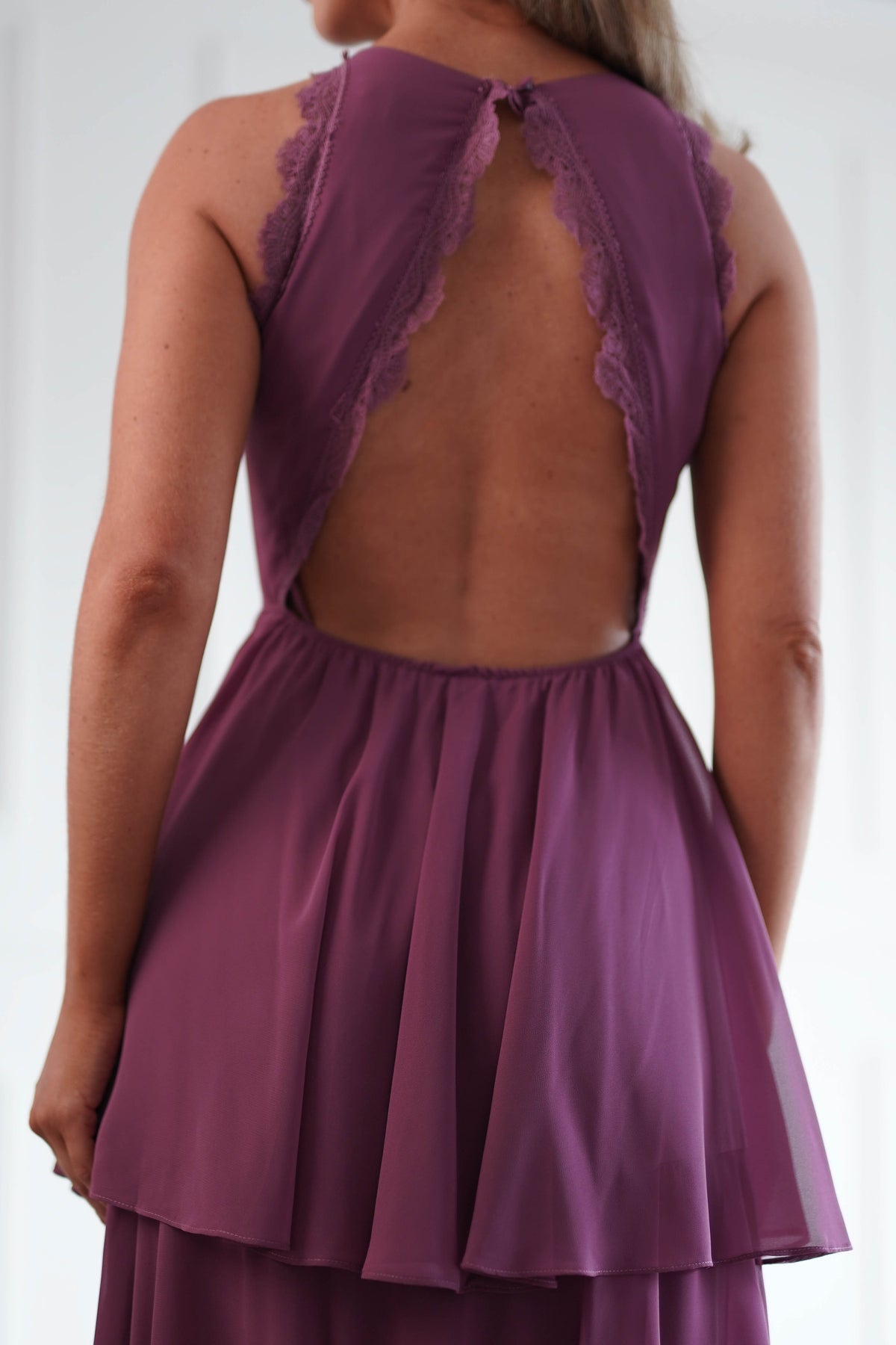 Oh Hello Clothing Women > Clothing > Dresses Ferne Lace Detail Tiered Maxi Dress | Dark Rose