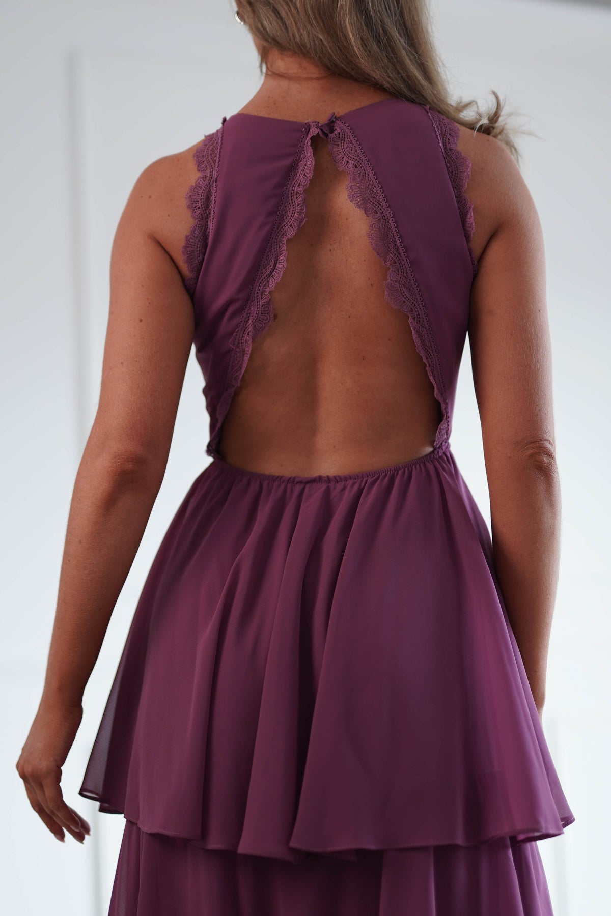Oh Hello Clothing Women > Clothing > Dresses Ferne Lace Detail Tiered Maxi Dress | Dark Rose