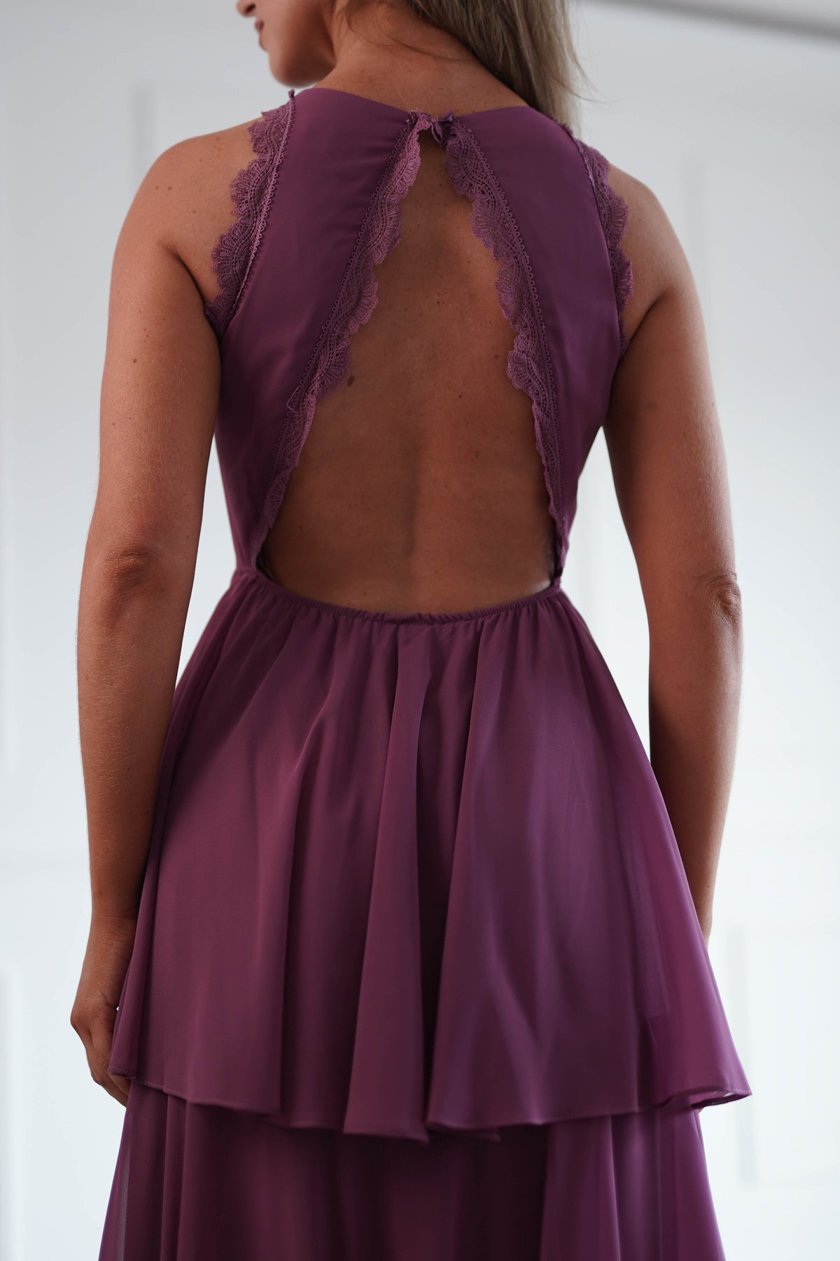 Oh Hello Clothing Women > Clothing > Dresses Ferne Lace Detail Tiered Maxi Dress | Dark Rose