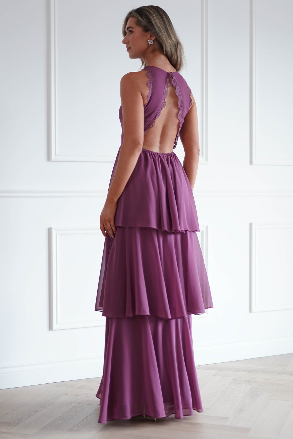 Oh Hello Clothing Women > Clothing > Dresses Ferne Lace Detail Tiered Maxi Dress | Dark Rose