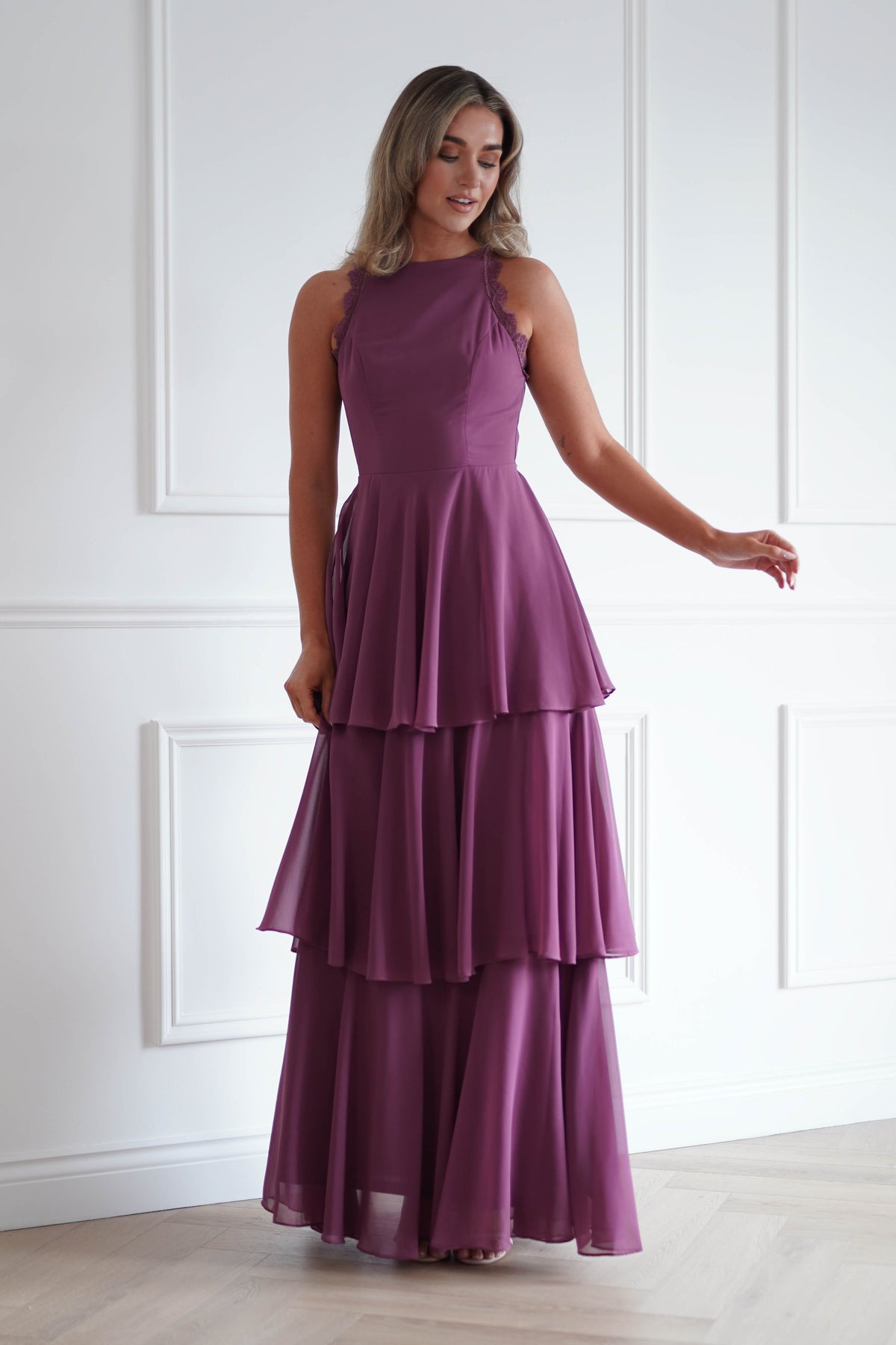 Oh Hello Clothing Women > Clothing > Dresses Ferne Lace Detail Tiered Maxi Dress | Dark Rose