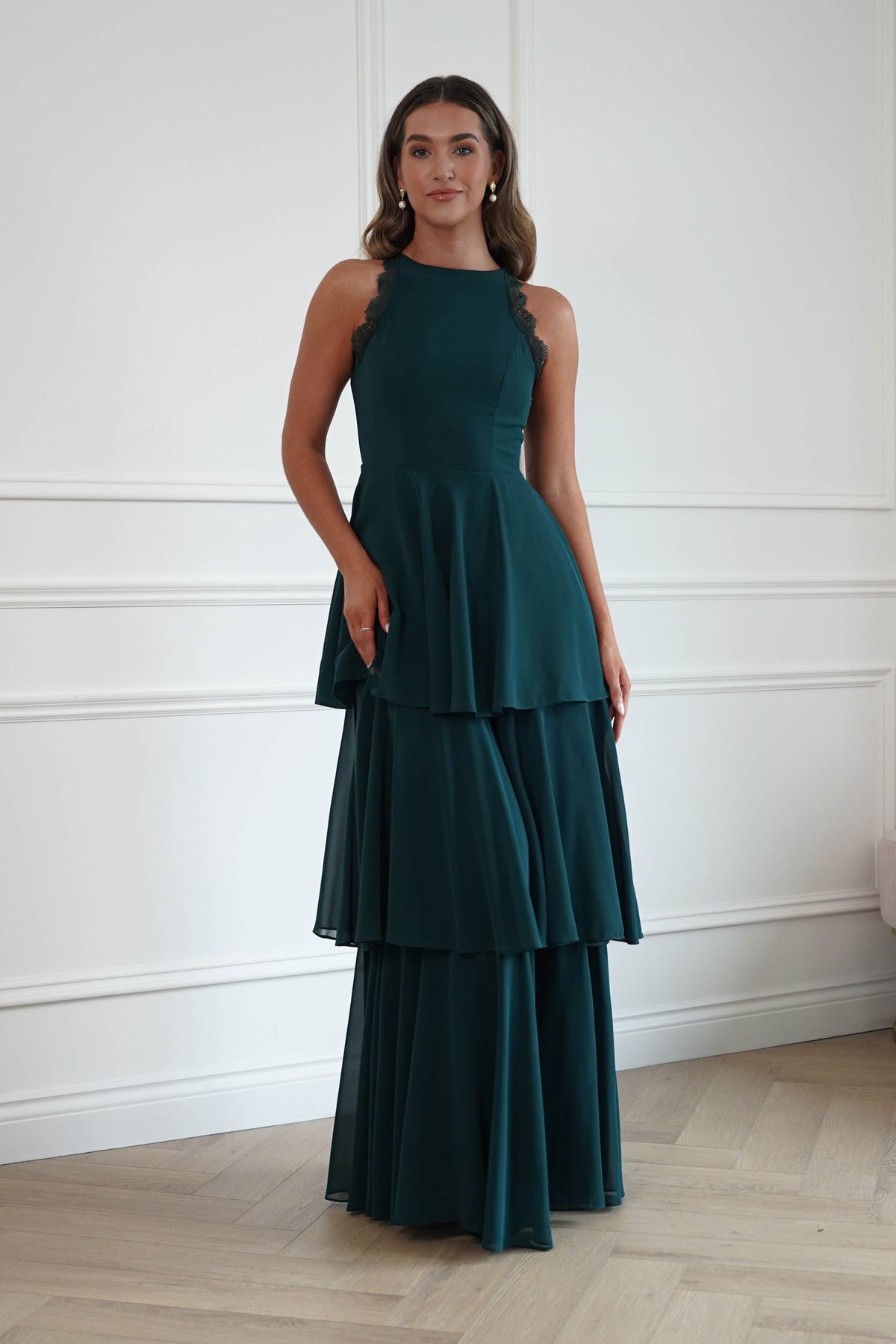 Oh Hello Clothing Women > Clothing > Dresses Ferne Lace Detail Tiered Maxi Dress | Green