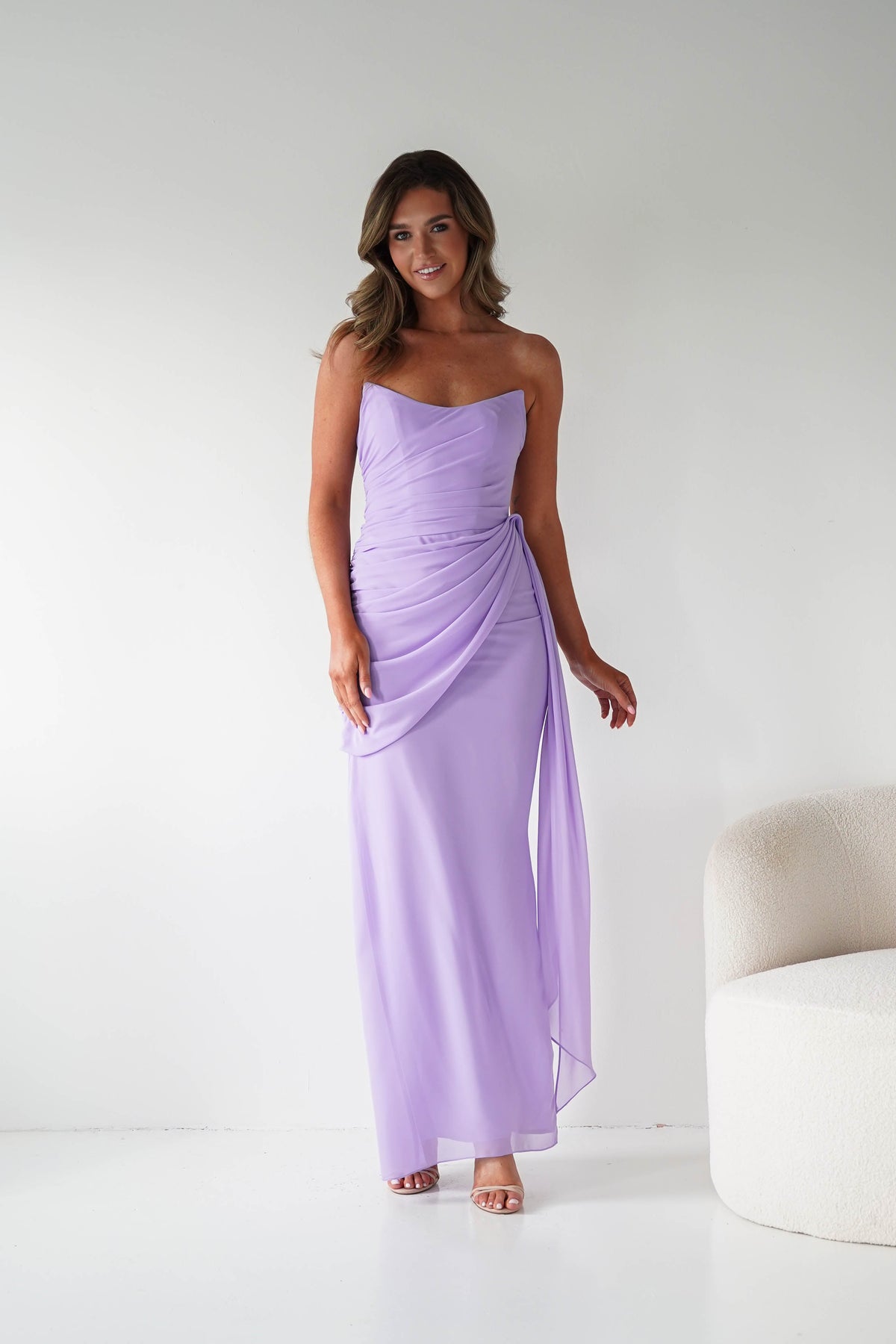 Finn Strapless Draped Maxi Dress | Lavender-Oh Hello Clothing
