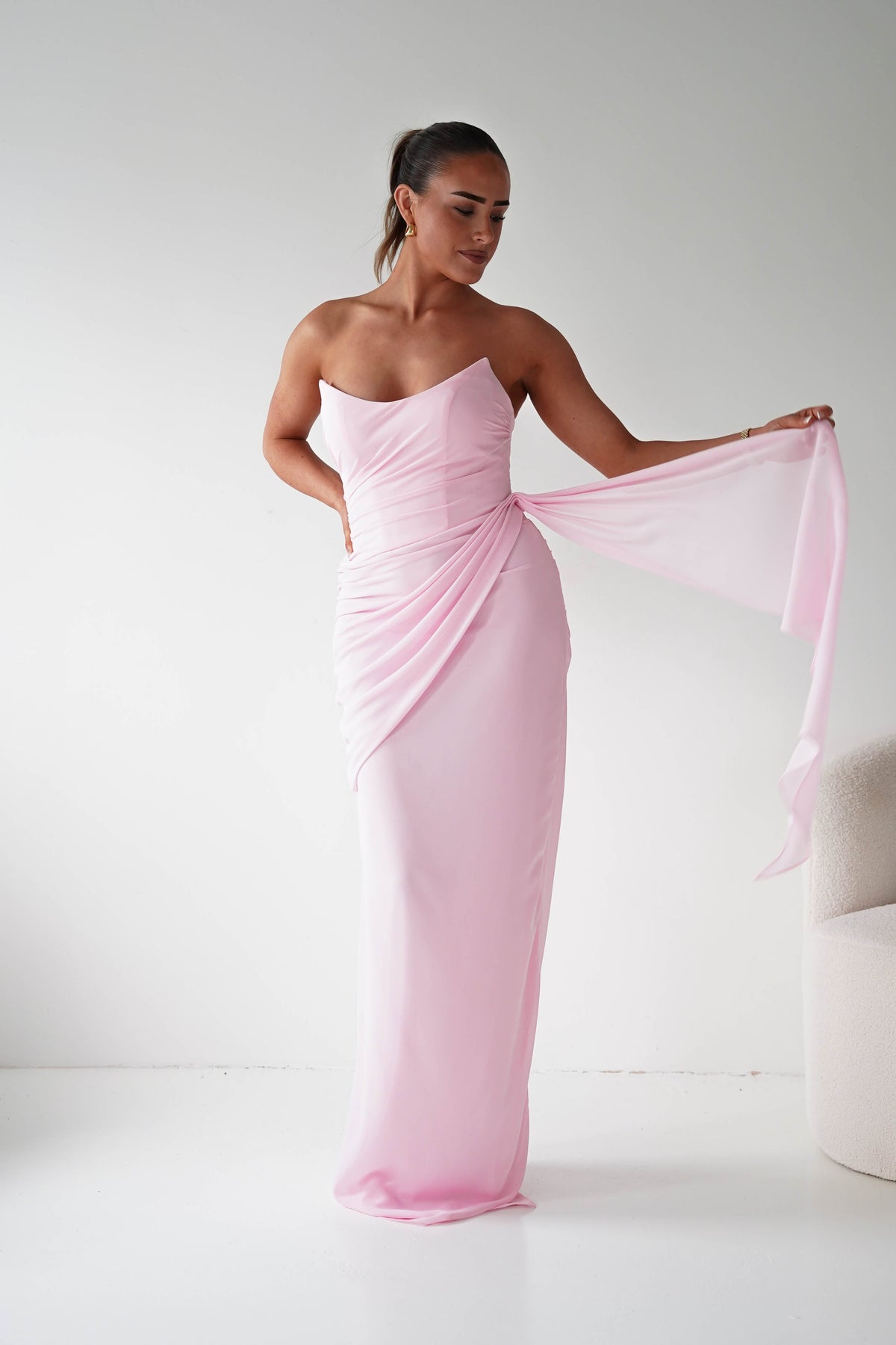 Finn Strapless Draped Maxi Dress | Pink-Oh Hello Clothing