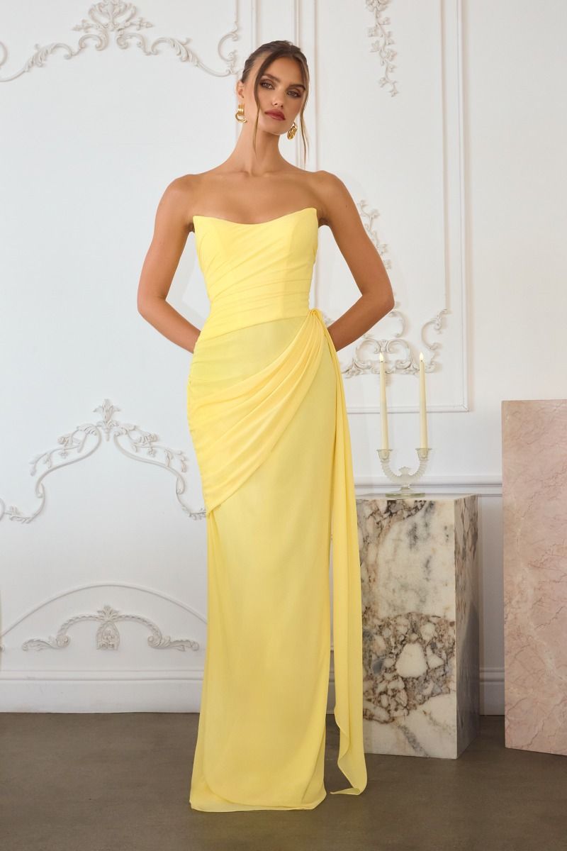 Finn Strapless Draped Maxi Dress | Yellow-Oh Hello Clothing