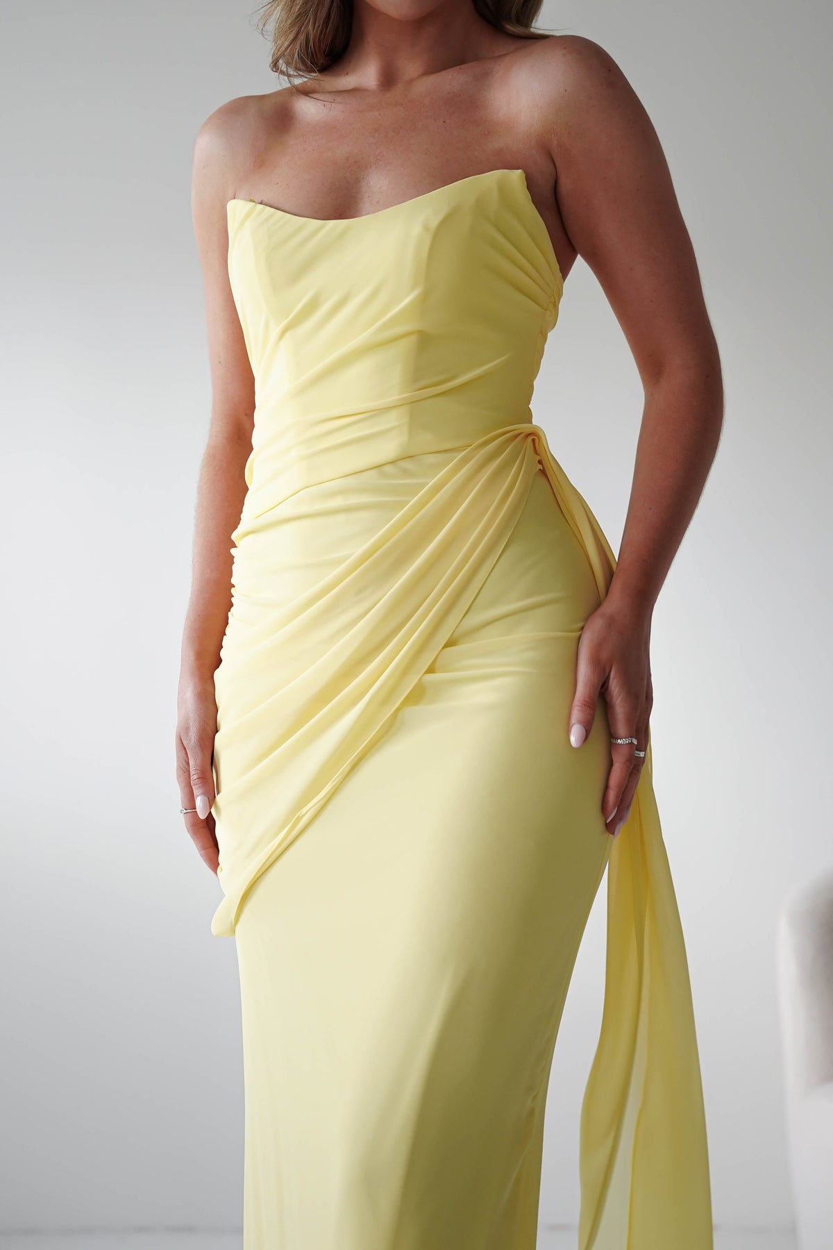 Finn Strapless Draped Maxi Dress | Yellow-Oh Hello Clothing