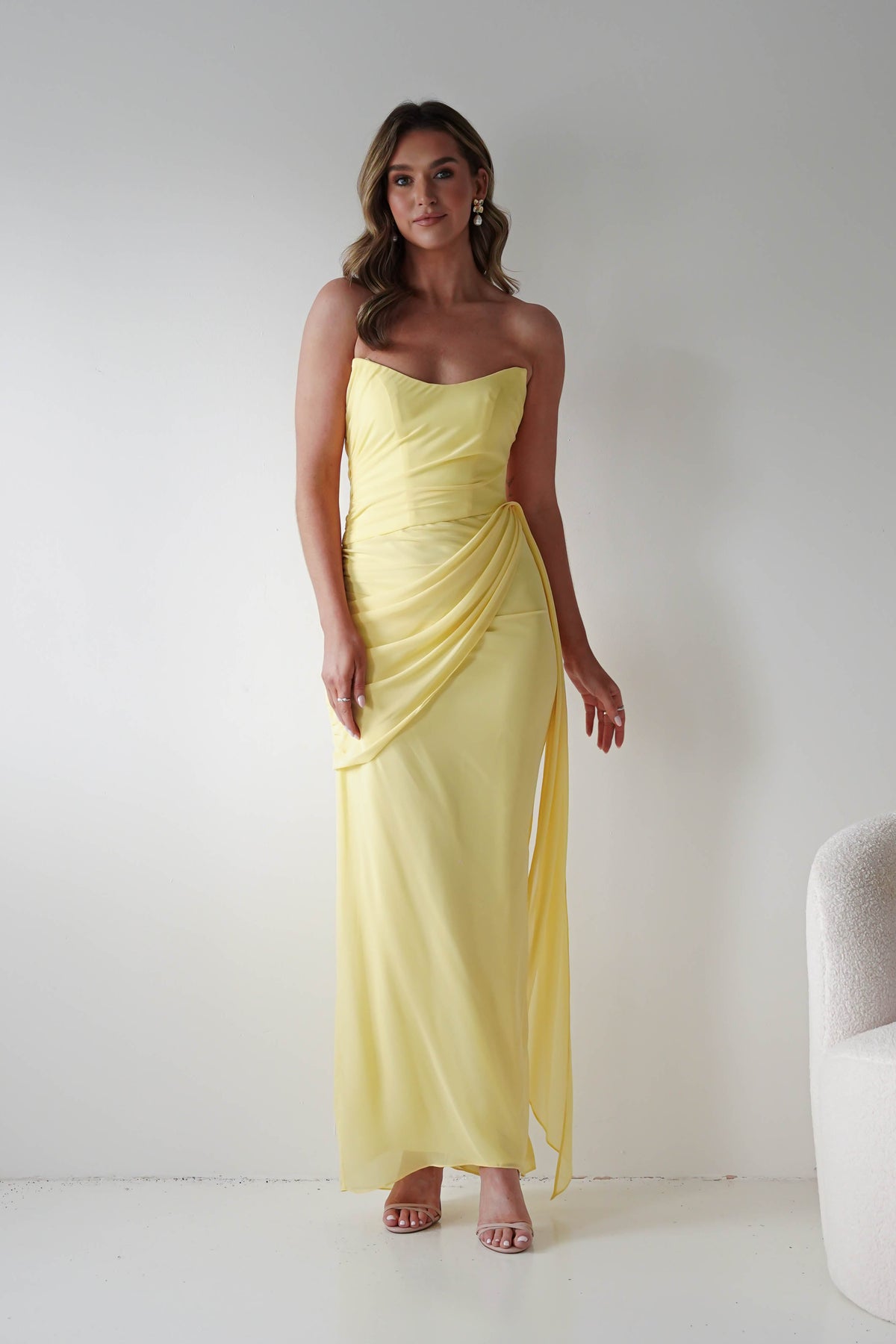 Finn Strapless Draped Maxi Dress | Yellow-Oh Hello Clothing