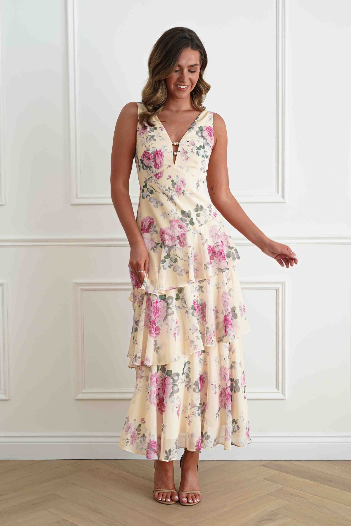 Flora Tiered Floral Print Maxi Dress | Yellow-Oh Hello Clothing