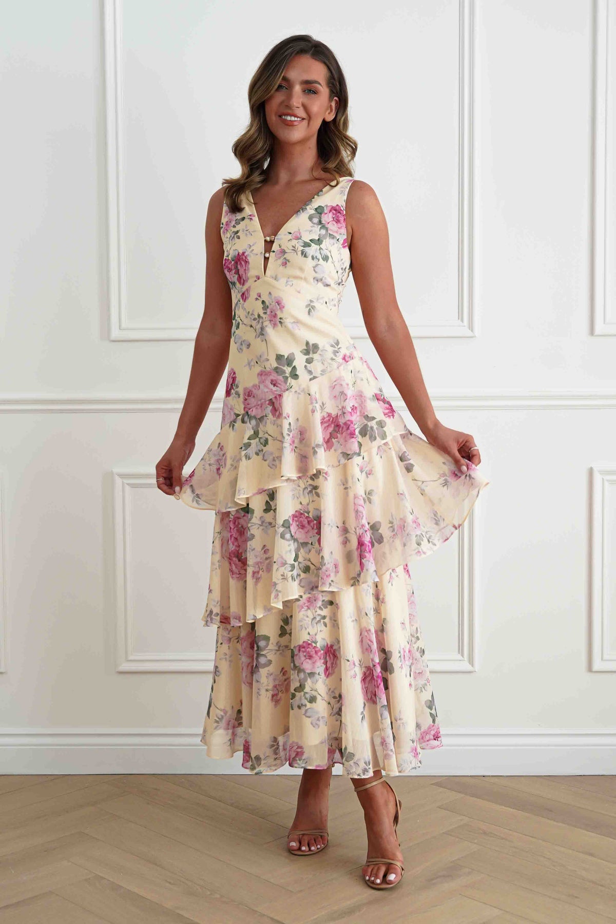 Flora Tiered Floral Print Maxi Dress | Yellow-Oh Hello Clothing