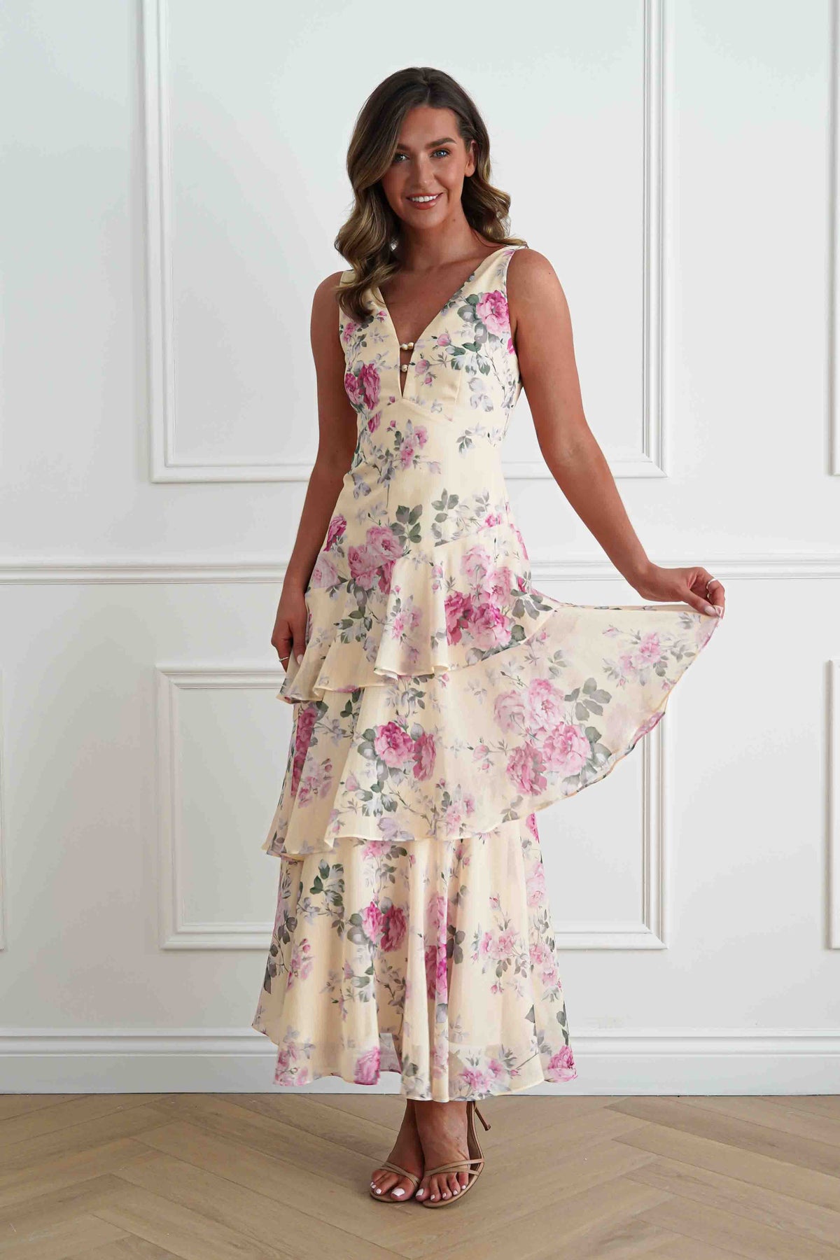 Flora Tiered Floral Print Maxi Dress | Yellow-Oh Hello Clothing