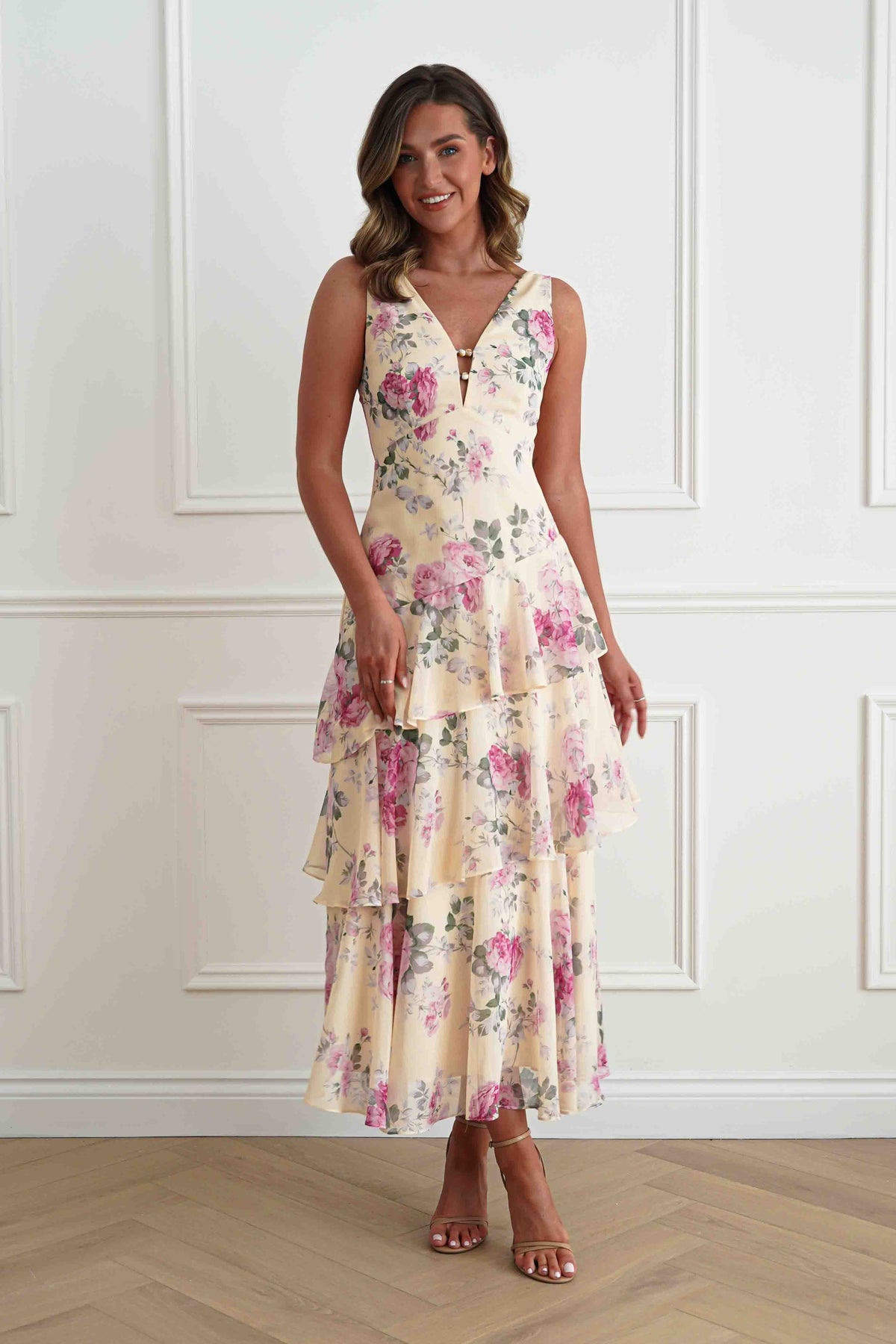 Flora Tiered Floral Print Maxi Dress | Yellow-Oh Hello Clothing