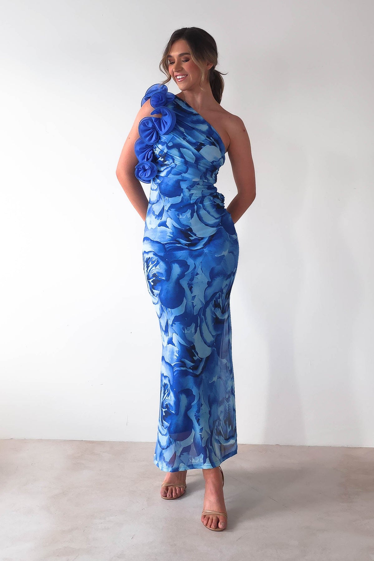 Genie Ruffle Floral Printed Maxi Dress | Blue-Oh Hello Clothing