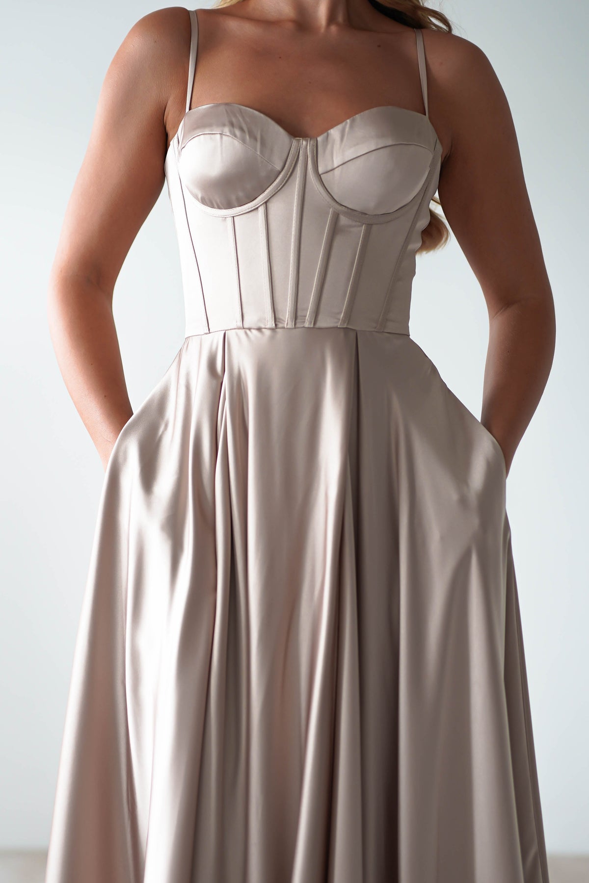 Georgia Soft Satin Maxi Gown | Champange-Oh Hello Clothing