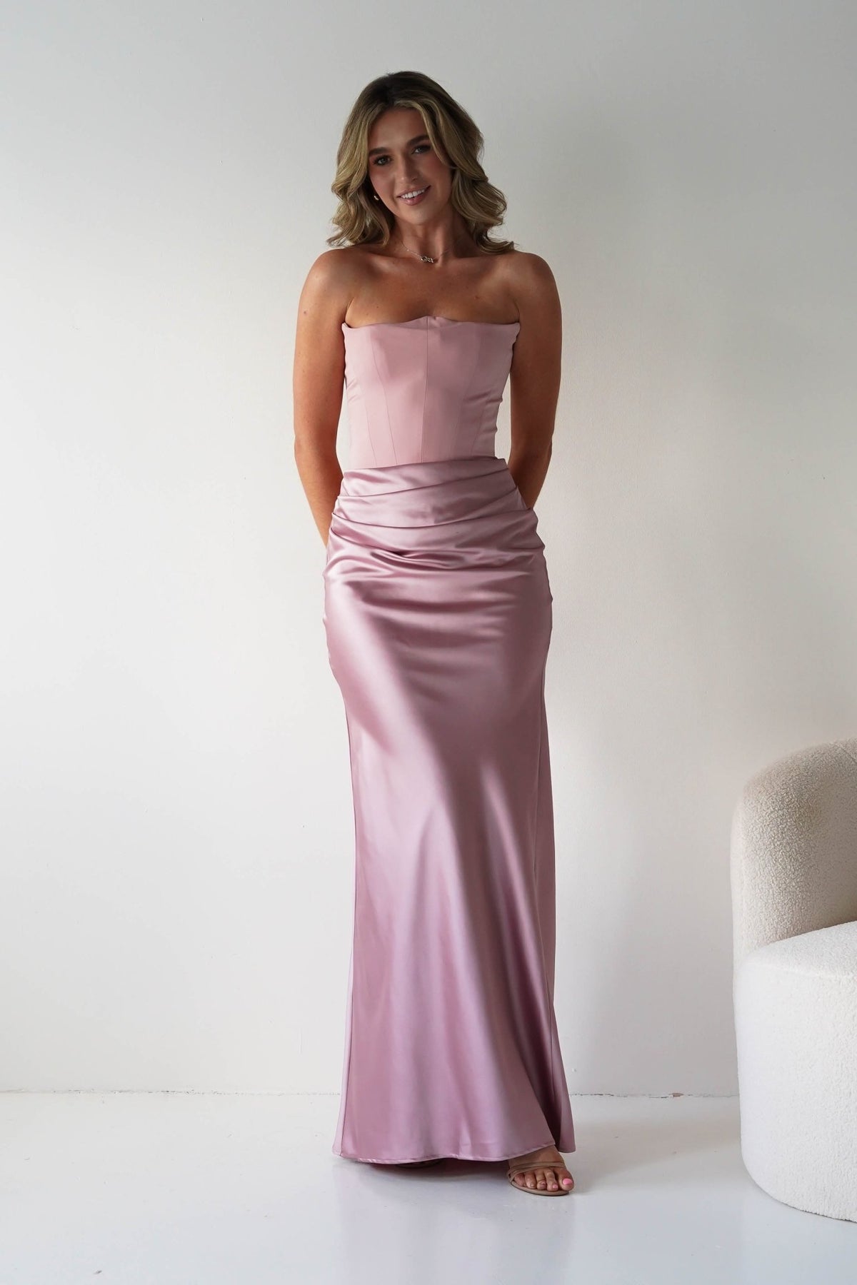 Giselle Corset Satin Maxi Dress | Blush-Oh Hello Clothing