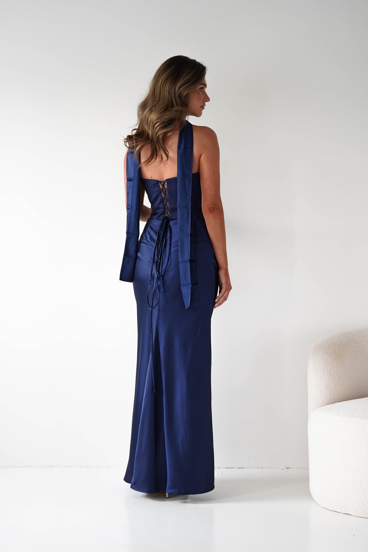 Giselle Corset Satin Maxi Dress | Navy-Oh Hello Clothing