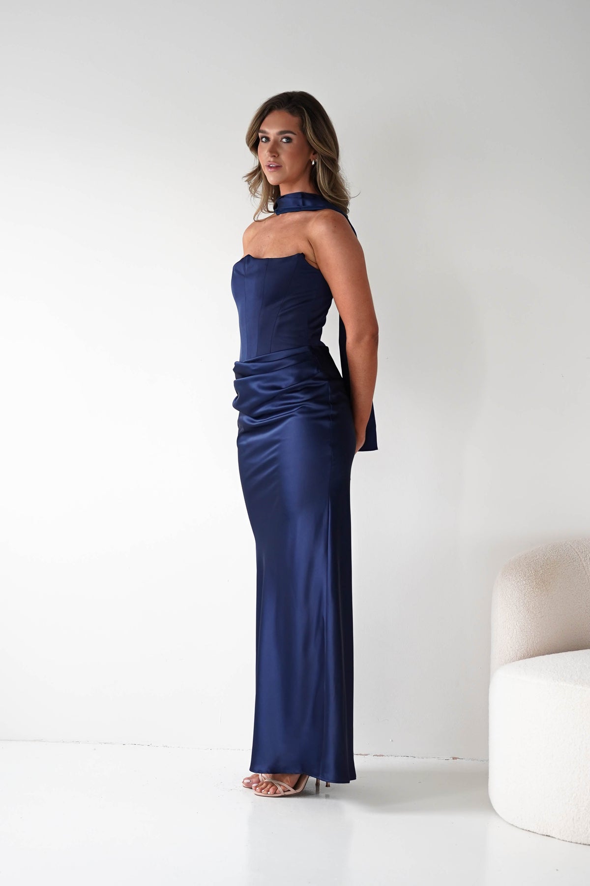 Giselle Corset Satin Maxi Dress | Navy-Oh Hello Clothing