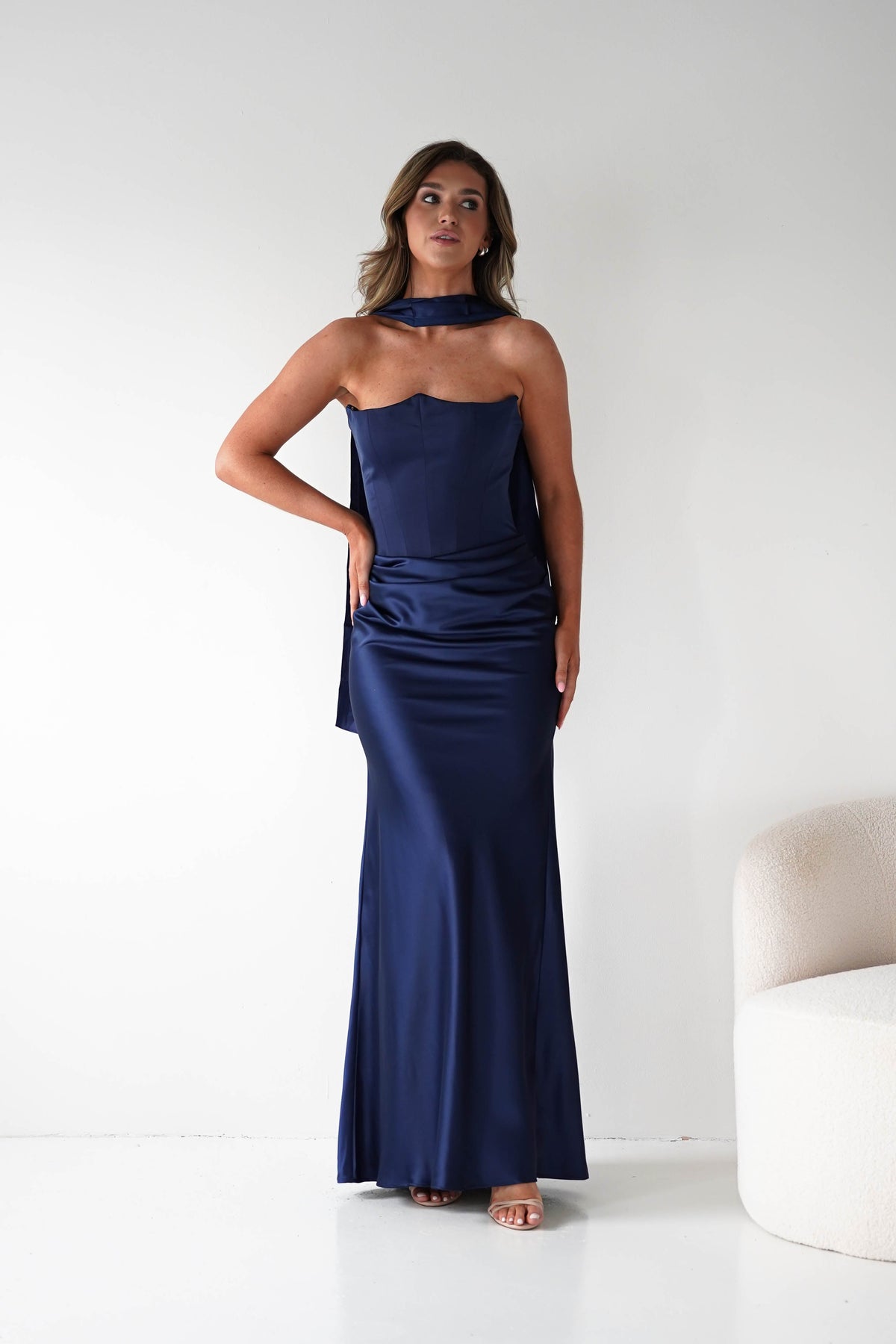 Giselle Corset Satin Maxi Dress | Navy-Oh Hello Clothing