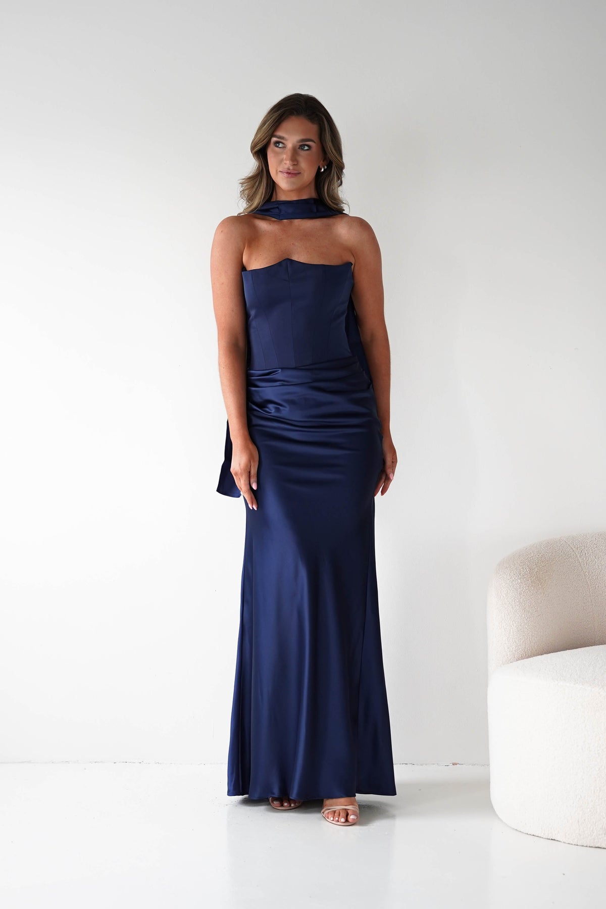 Giselle Corset Satin Maxi Dress | Navy-Oh Hello Clothing