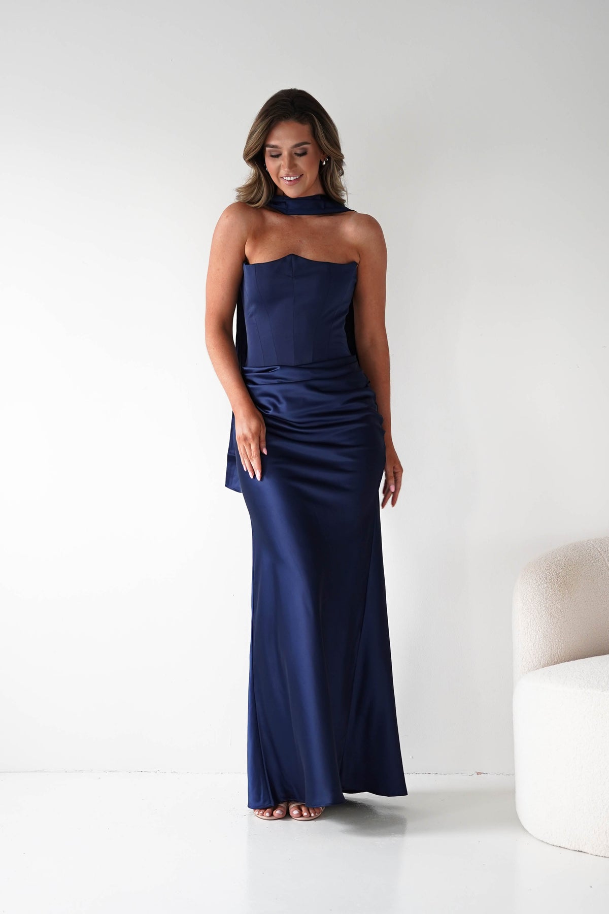 Giselle Corset Satin Maxi Dress | Navy-Oh Hello Clothing