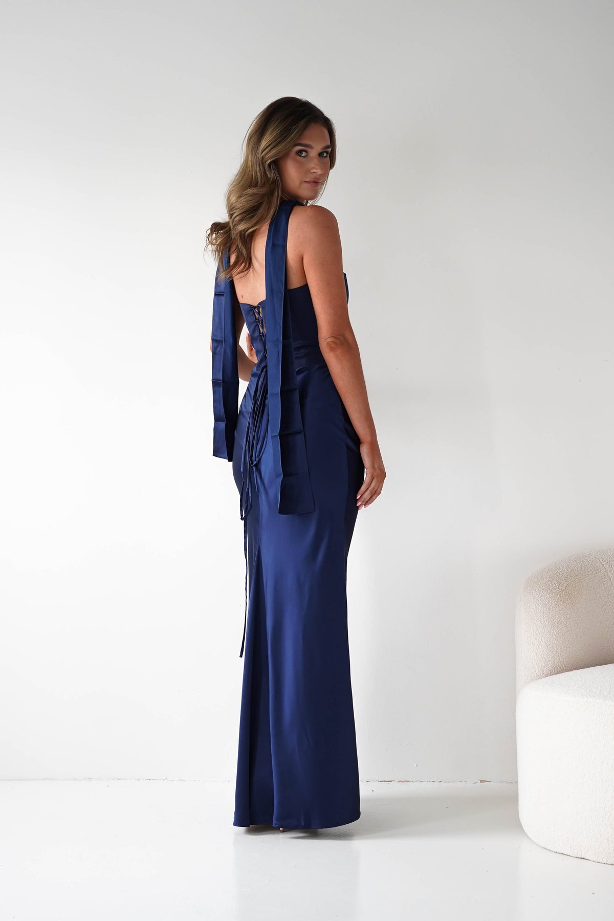 Giselle Corset Satin Maxi Dress | Navy-Oh Hello Clothing