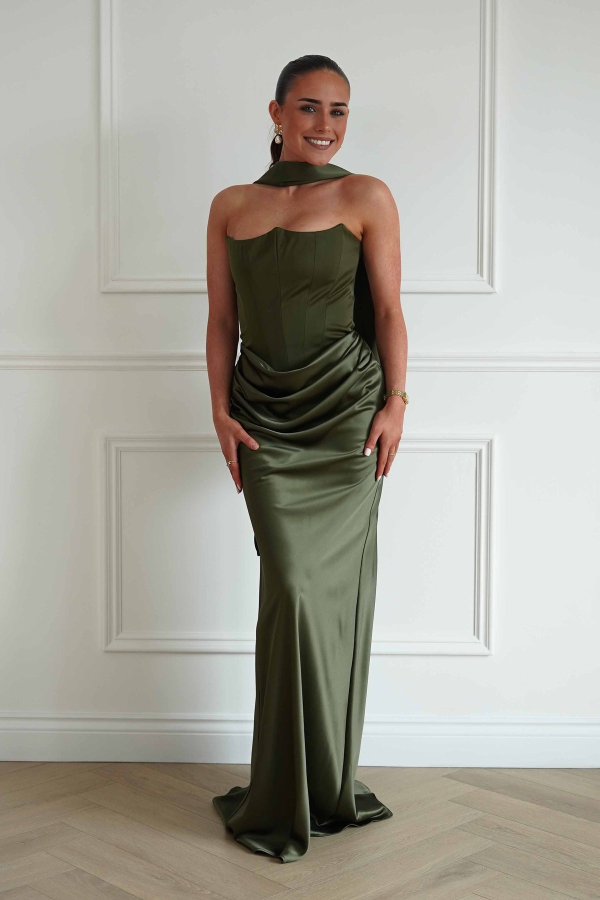 Giselle Corset Satin Maxi Dress | Olive-Oh Hello Clothing