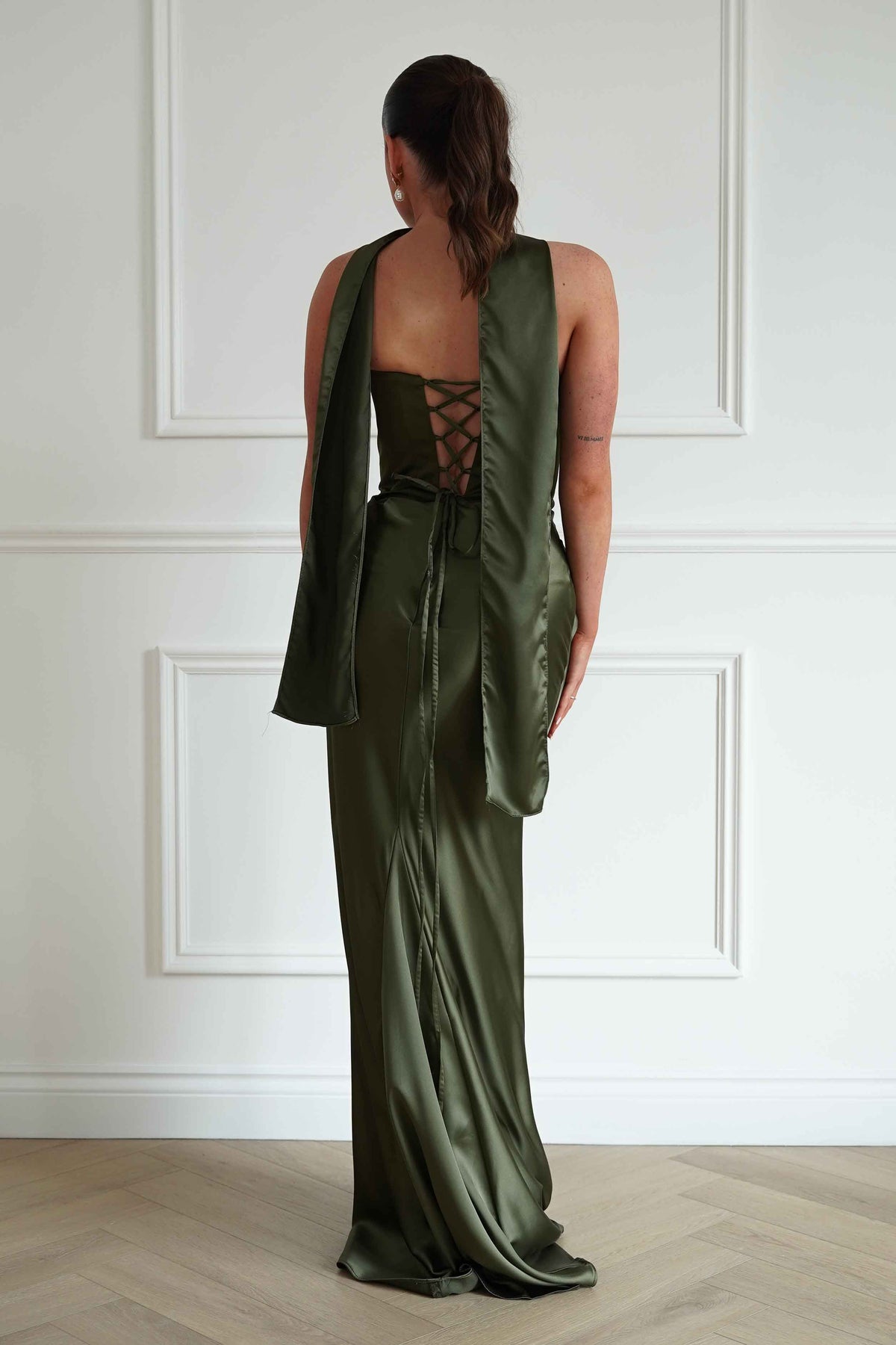 Giselle Corset Satin Maxi Dress | Olive-Oh Hello Clothing