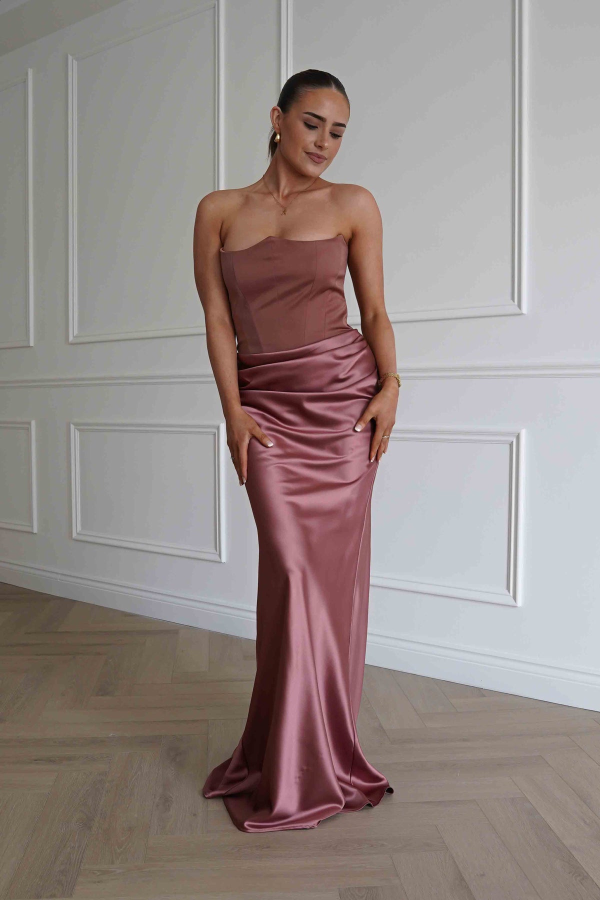 Giselle Corset Satin Maxi Dress | Rosewood-Oh Hello Clothing