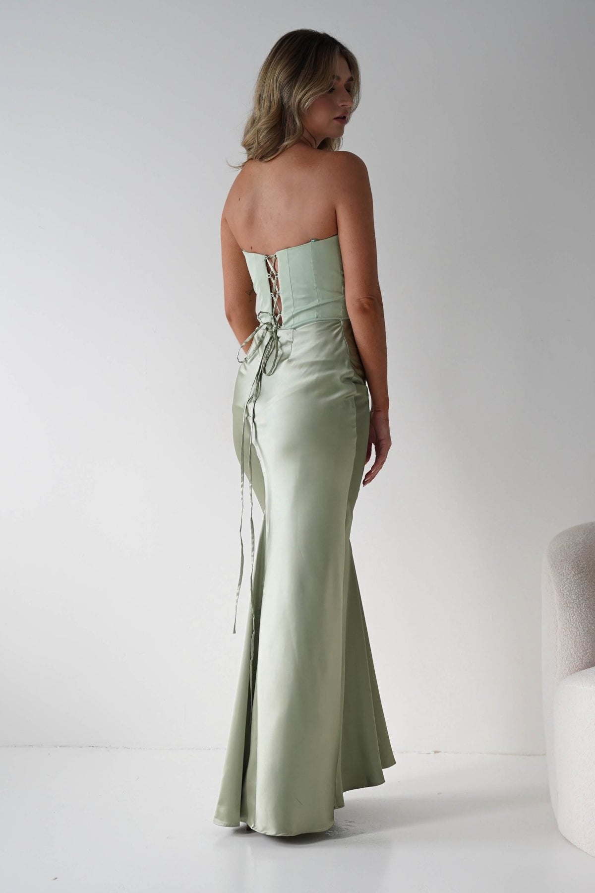 Giselle Corset Satin Maxi Dress | Sage-Oh Hello Clothing