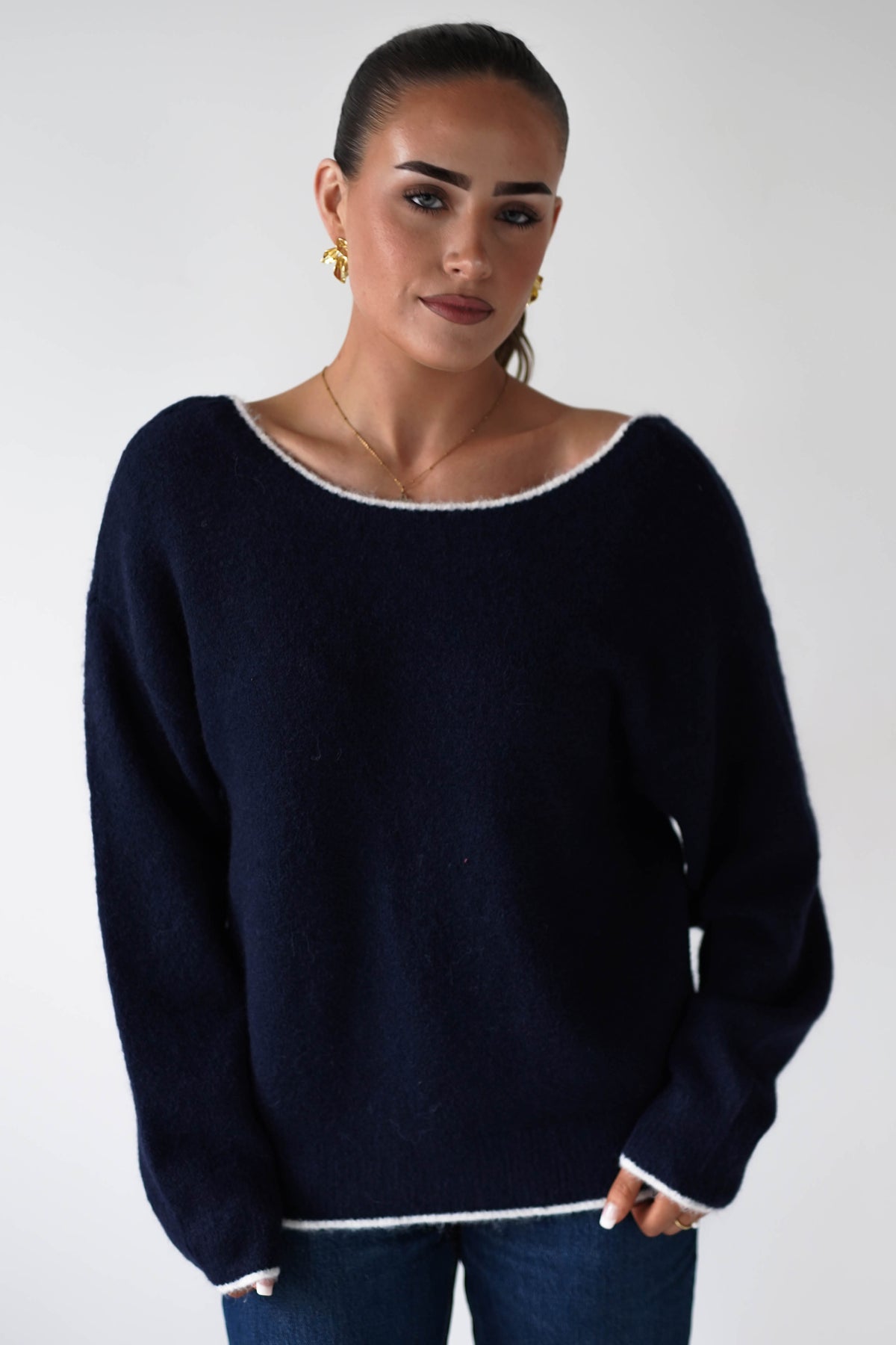 Gracie Polka Dot Bow Back Knit Jumper | Brown-Oh Hello Clothing