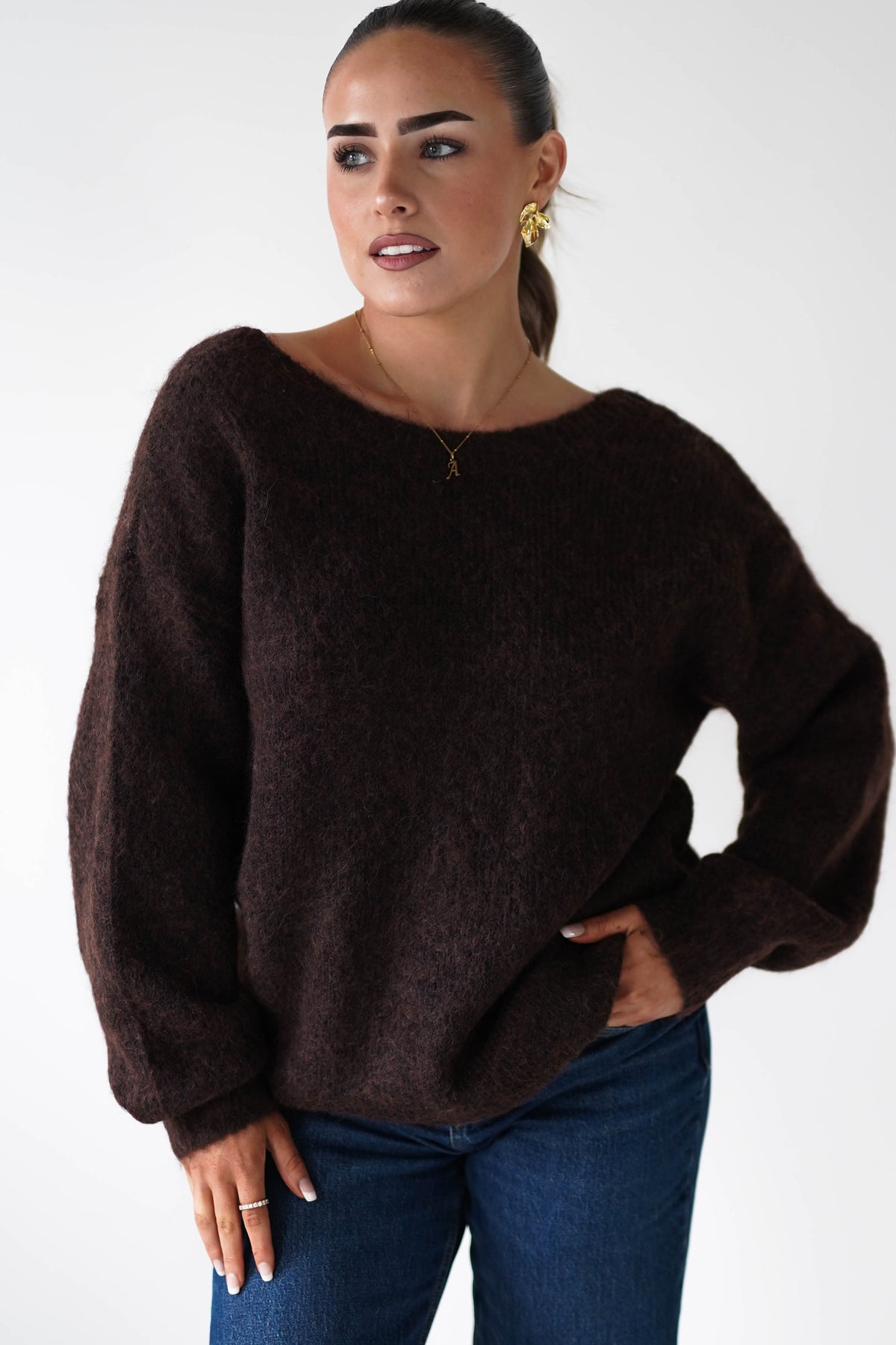 Gracie Polka Dot Bow Back Knit Jumper | Brown-Oh Hello Clothing