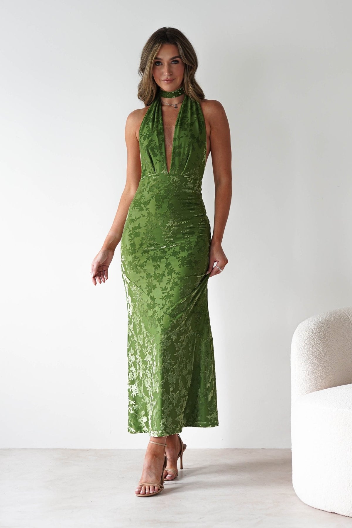 Grayson Floral Jacquard Maxi Dress | Green-Oh Hello Clothing