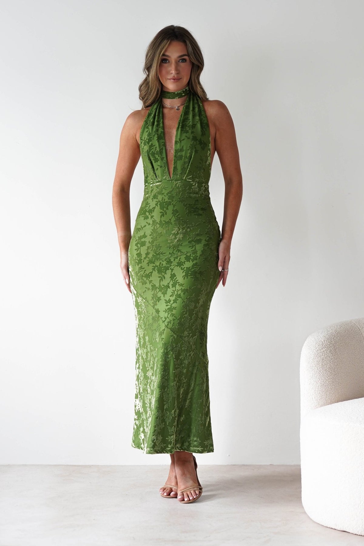 Grayson Floral Jacquard Maxi Dress | Green-Oh Hello Clothing