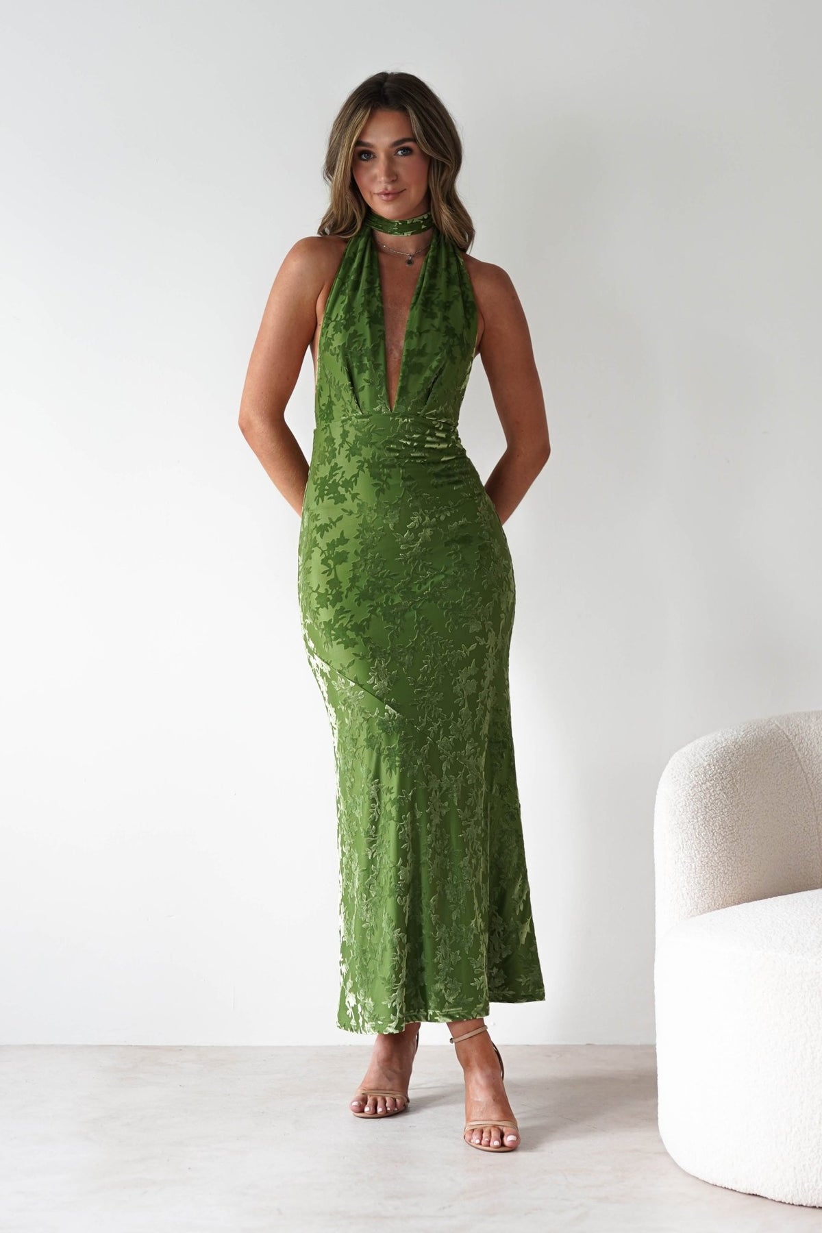 Grayson Floral Jacquard Maxi Dress | Green-Oh Hello Clothing
